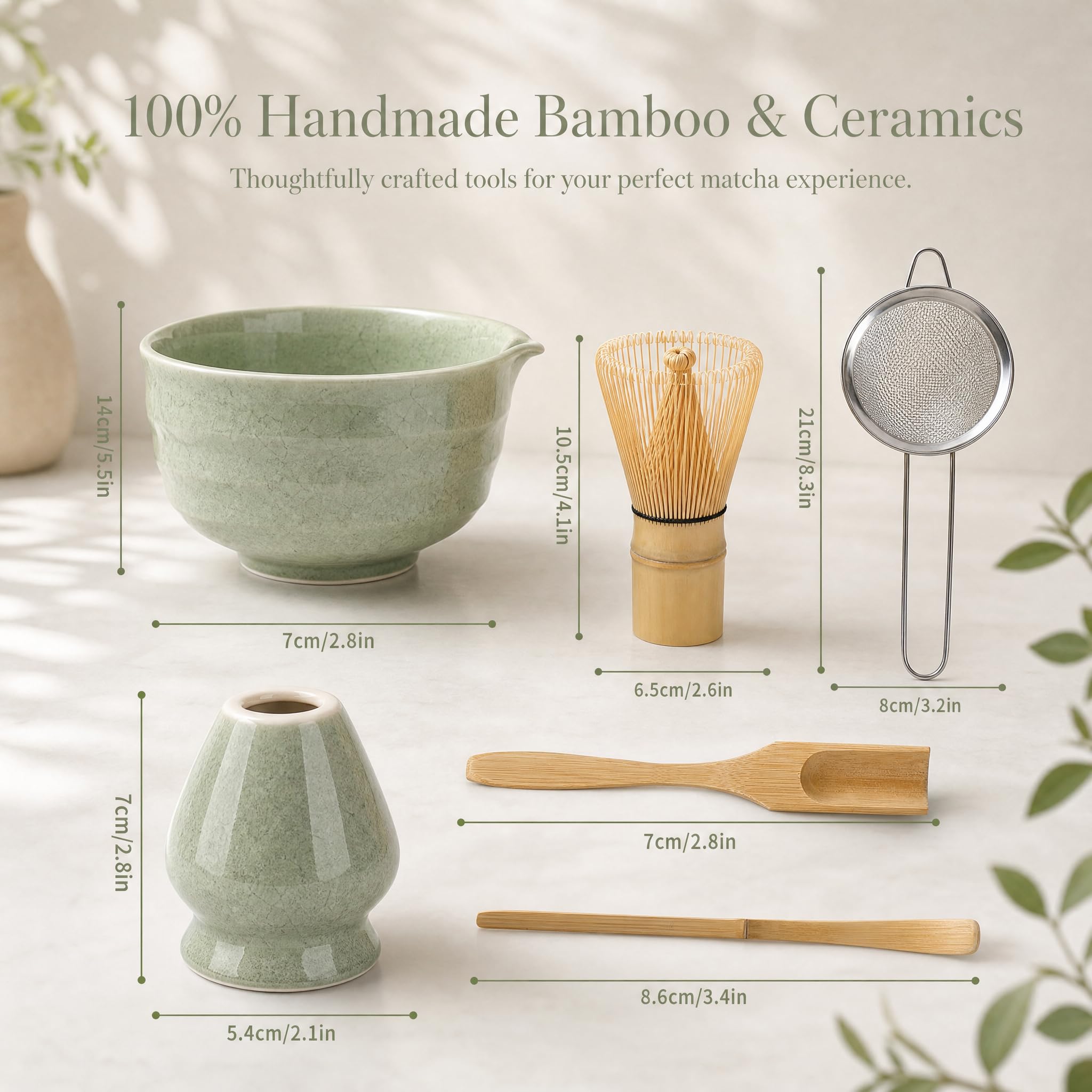 Set da 6 pezzi per tè Matcha con frusta Matcha, setaccio in acciaio inox, ciotola per matcha, 2 cucchiai Matcha, supporto per scopa in ceramica, accessori per matcha, kit regalo per gli amanti del