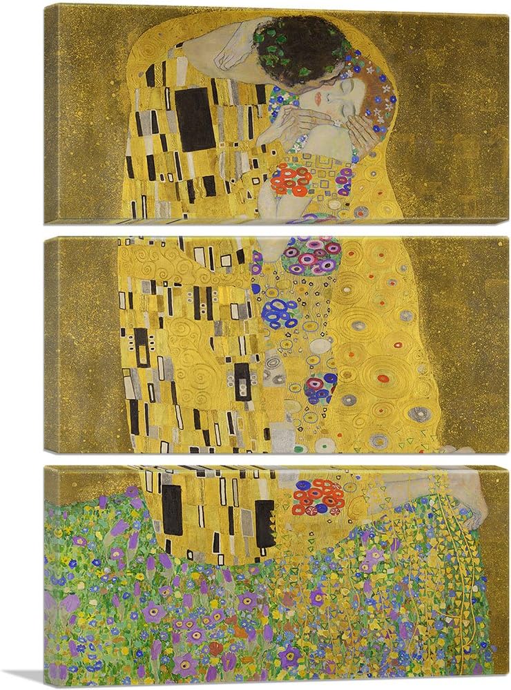 ARTCANVAS The Kiss - Rectangle 1907 Canvas Art Print Stretched Framed Painting Picture Poster Giclee Wall Decor by Gustav Klimt - 60" x 40" (1.50" Deep) (3-Piece)