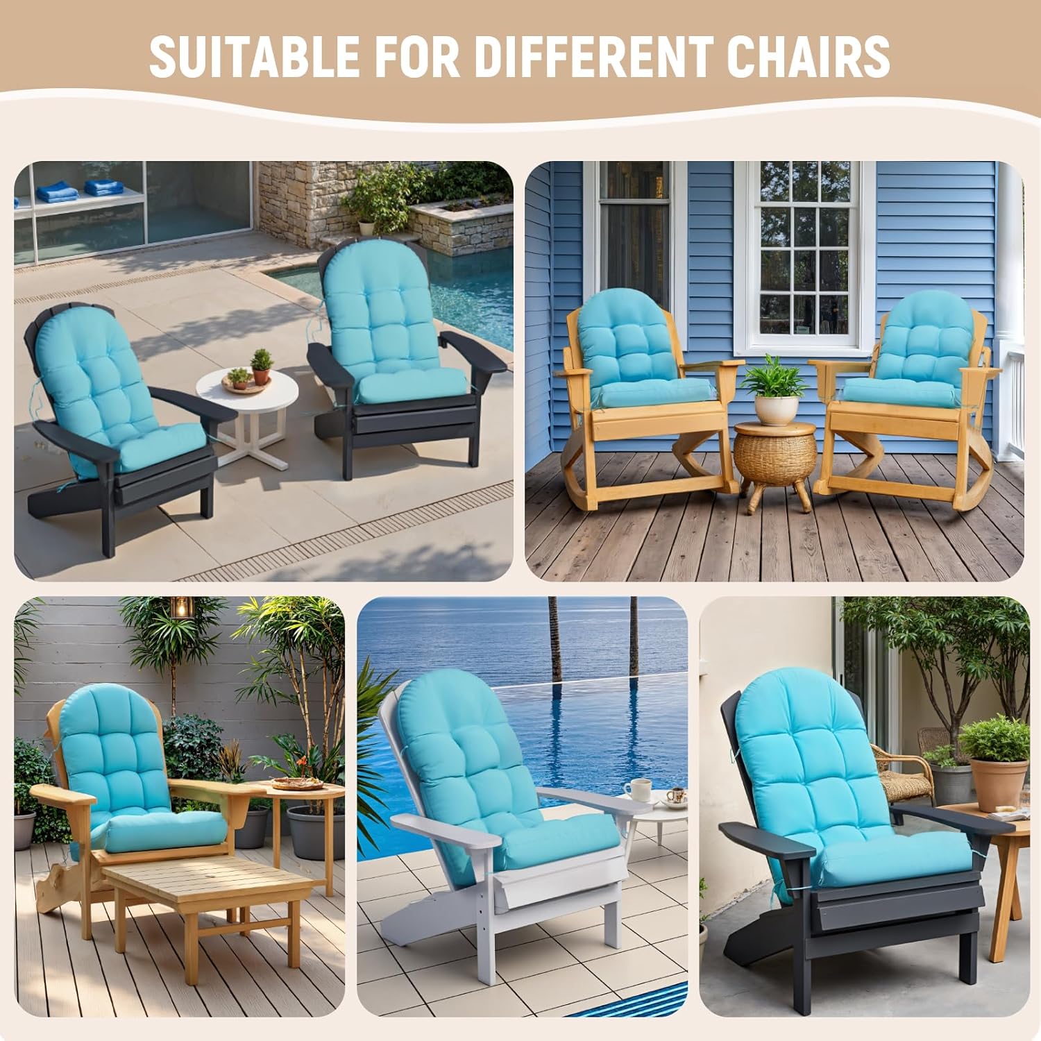 Sannwsg Adirondack Chair Cushion, Rocking Chair Cushions, High Back Patio Cushions, Thickened Weather Resistant Patio Cushion with 6 Ties, Non Slip Fade & Waterproof