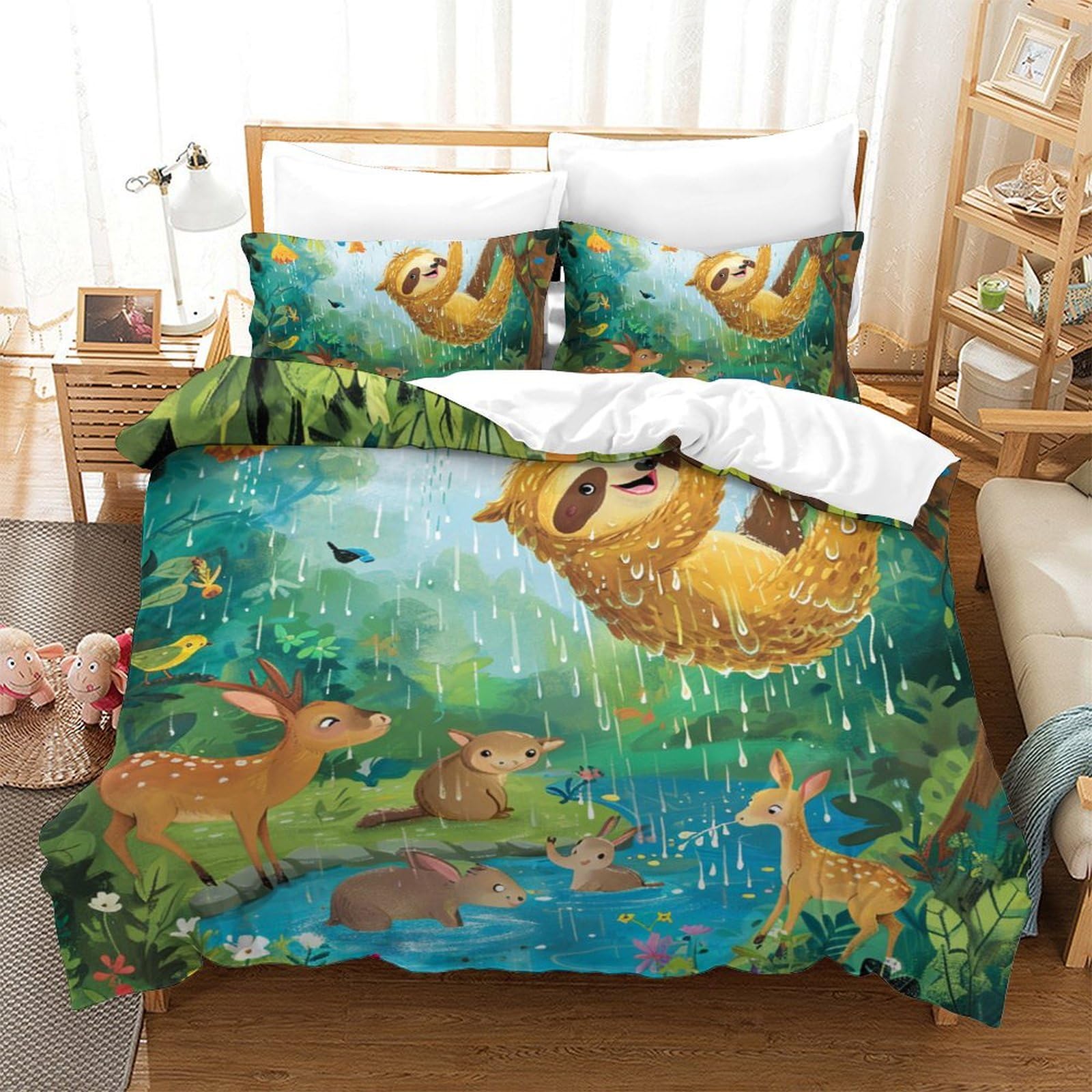 Parure de lit loutre d'arbre 3D en microfibre avec 2 taies d'oreiller 200x200