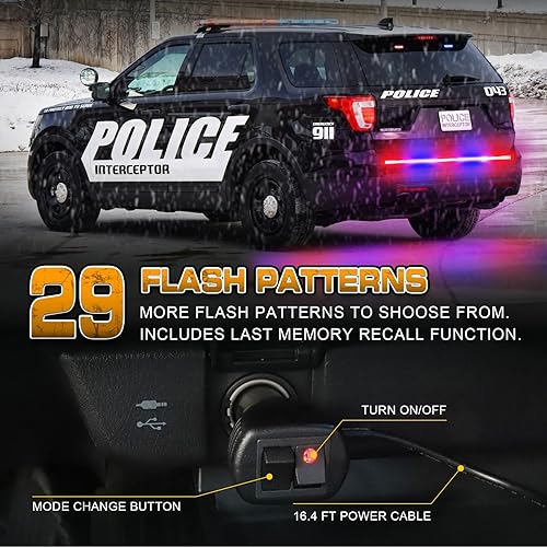 Miniatura 10 de XRIDONSEN Tira de luces estroboscópicas de emergencia de 60 pulgadas para camión de emergencia, 360 LED, barra de luces traseras intermitentes de