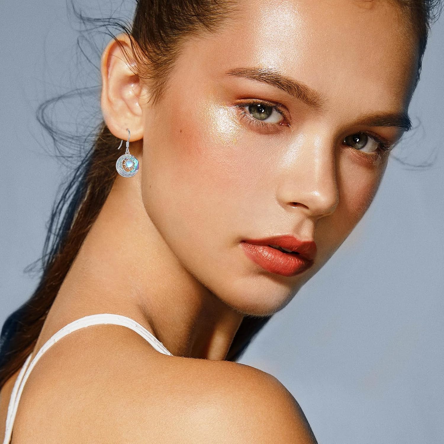 Sun and Moon Earrings 925 Sterling Silver Crescent Moons Sunburst Earrings with Crystal Moonstone Sun Moon Jewelry Gifts for Women Wife Grandmother