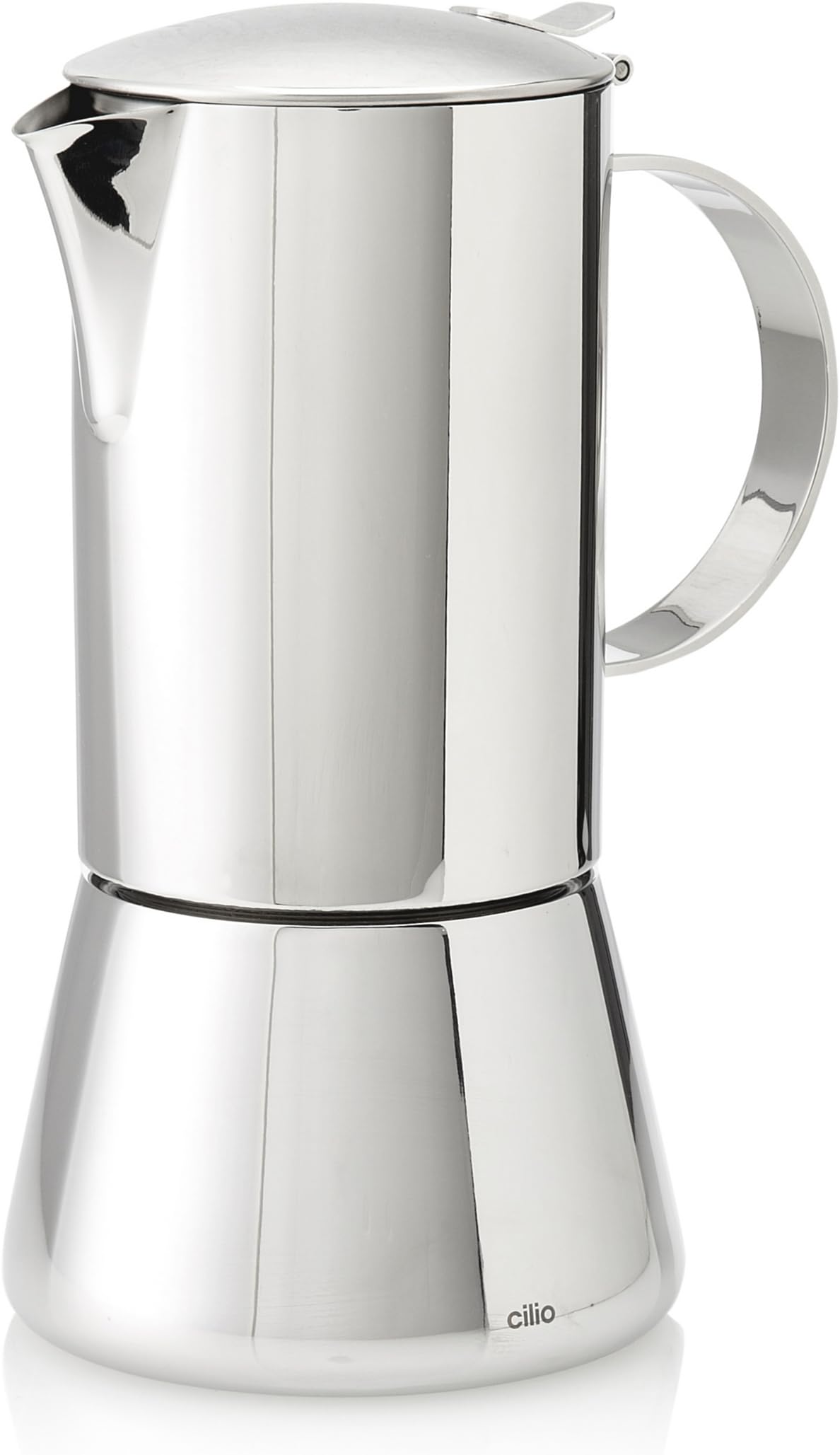 Cilio Stainless Steel Stovetop Espresso Maker - 10 Cup, Polished Stainless, Induction Ready - Moka Pot Coffee Maker for Gas - Electric & Induction Cooktops with Reusable Filter
