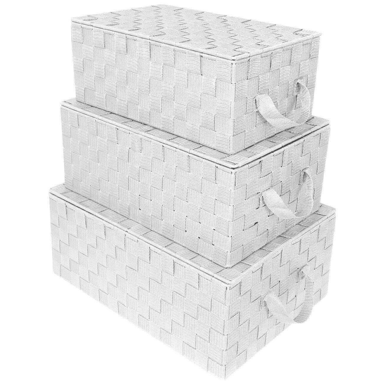 LJNK 3-Pack Storage Box w/Lid for Closet & Shelves - Woven Fabric Basket Organizer MagnifiQ Storage bins Organization and storage Storage cabinet Bathroom storage Laundry room organization and
