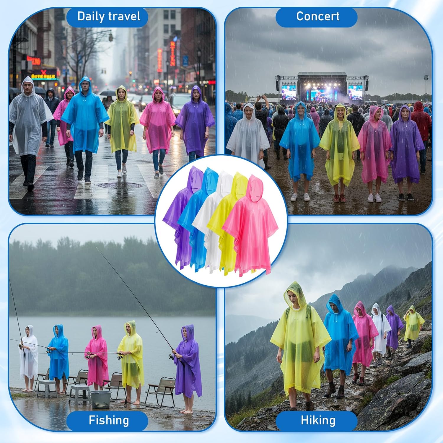 Zhehao 20 Pcs Rain Ponchos for Adult, Reusable Waterproof Plastic Rain Coat with Hood Portable Rainwear for Outdoor
