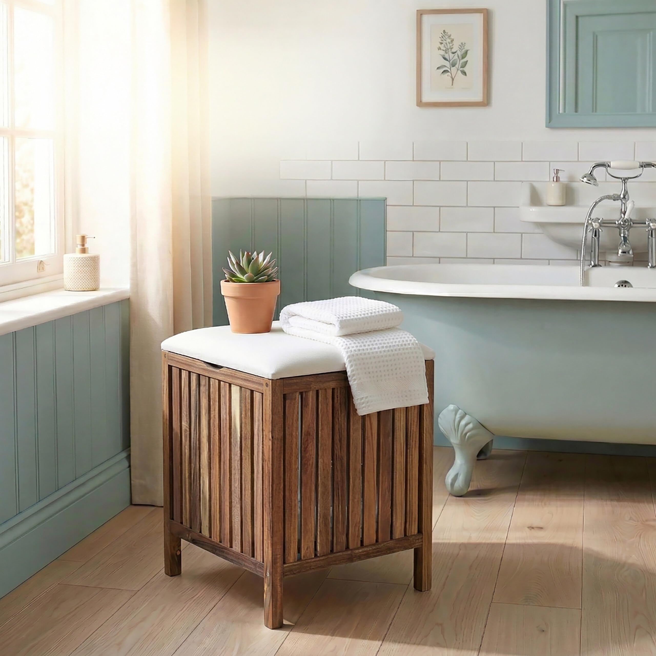 Relaxdays cesto portabiancheria con seduta, marrone e bianco