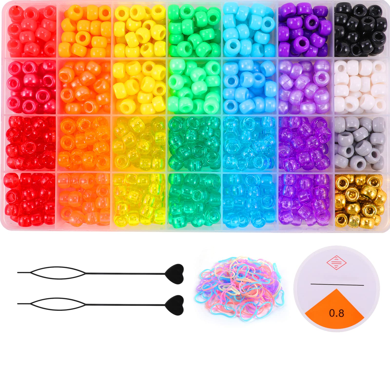 Pony Beads Rainbow Kandi for Bracelet & Jewelry Making with Rubber Band & Beader