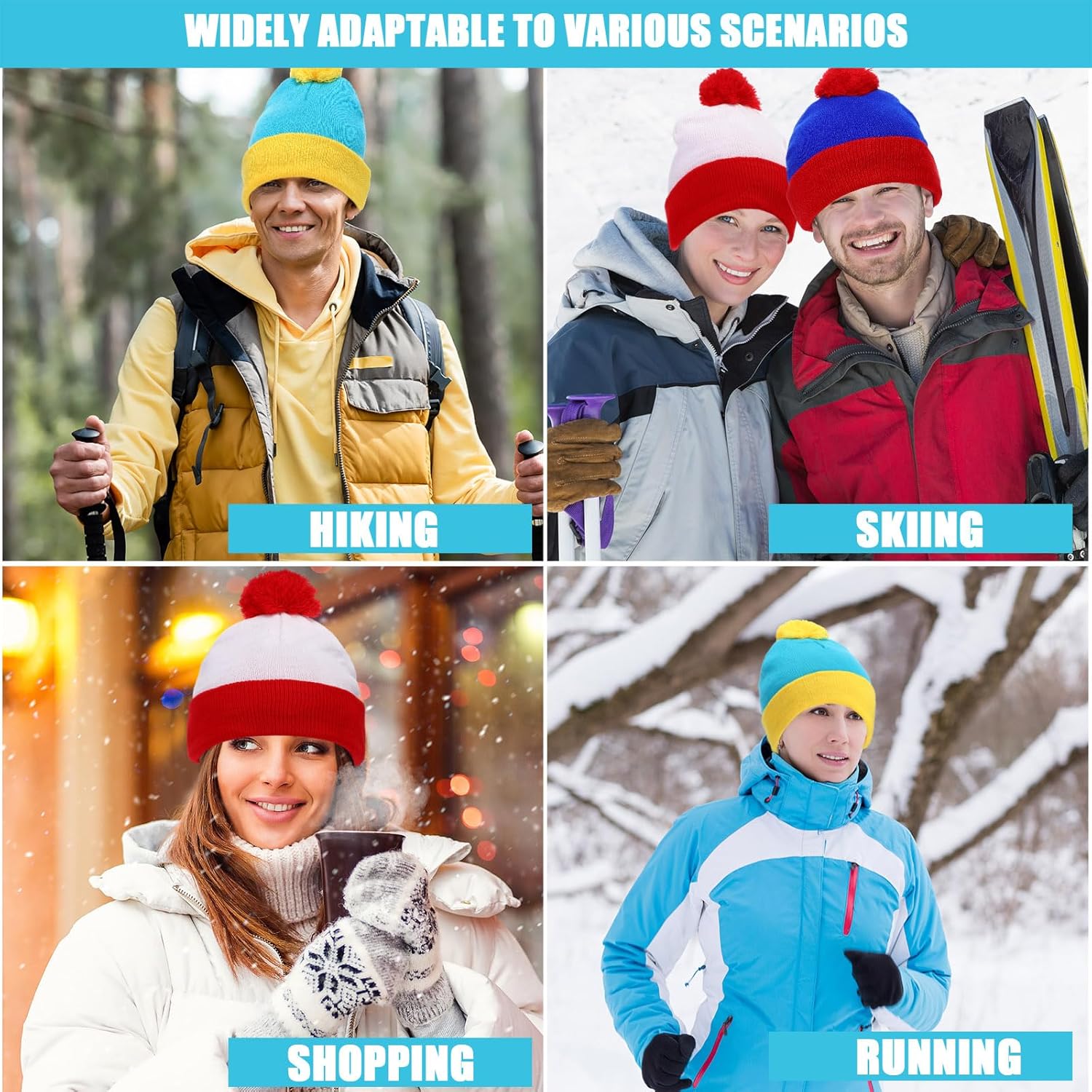 Shinymoon 4 Pcs Halloween Costume Knit Pom Beanie Hat Character Cosplay Headwear Knitted Pompom Cuff Women Men's Novelty Winter Beanies Fashion Warm - Image 7