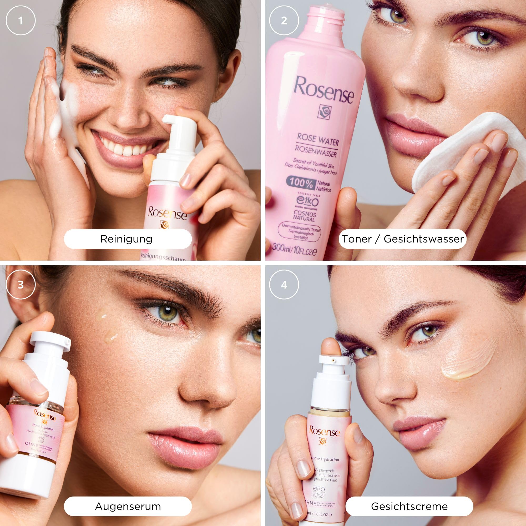 Gesichtspflege Set – Gesichtscreme & Augenserum für normale & Mischhaut von Rosense, ECOCERT Naturkosmetik zertifiziert, vegan & dermatologisch bestätigt, Anti Falten Feuchtigkeitspflege