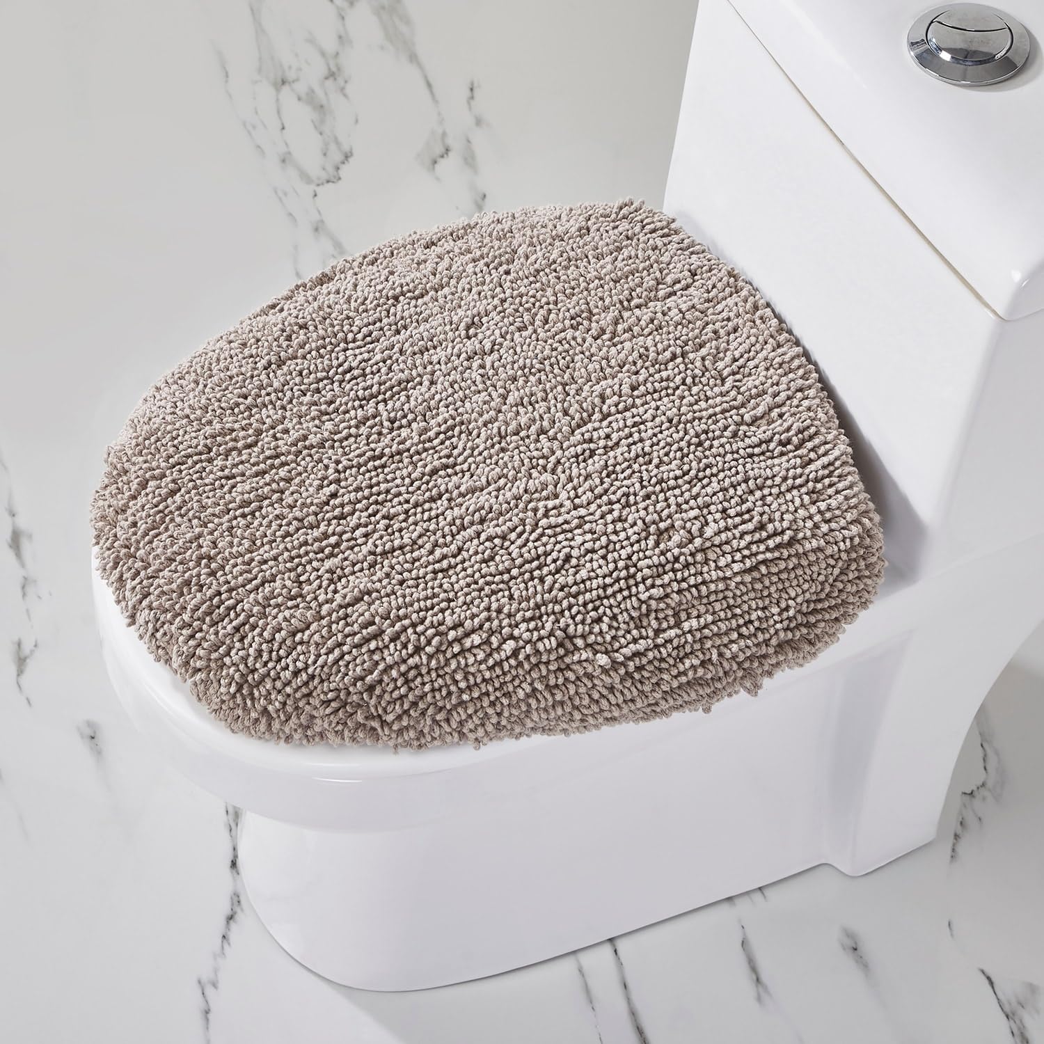 Better Trends Bathroom Toilet Lid Cover 100% Cotton Toilet Cover Seat, Machine Washable, Soft & Absorbent 18" x 20" Beige Edge Collection