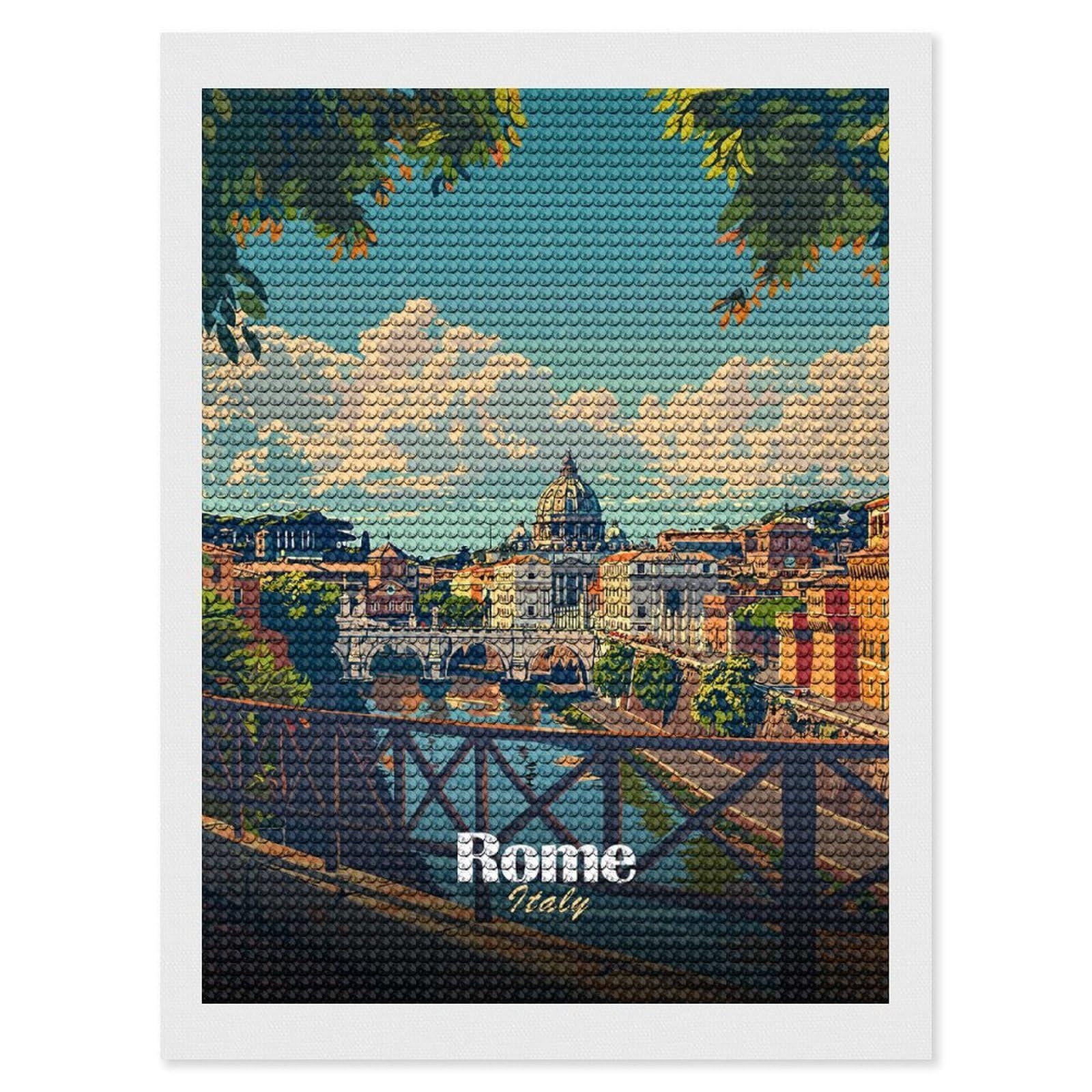 Junmoney Rome Cityscape (2) Diamond Painting Kit 12"x16", Thoughtful Handmade Gift, for Creative Relaxation, Printed Canvas, Cosy Home Accent