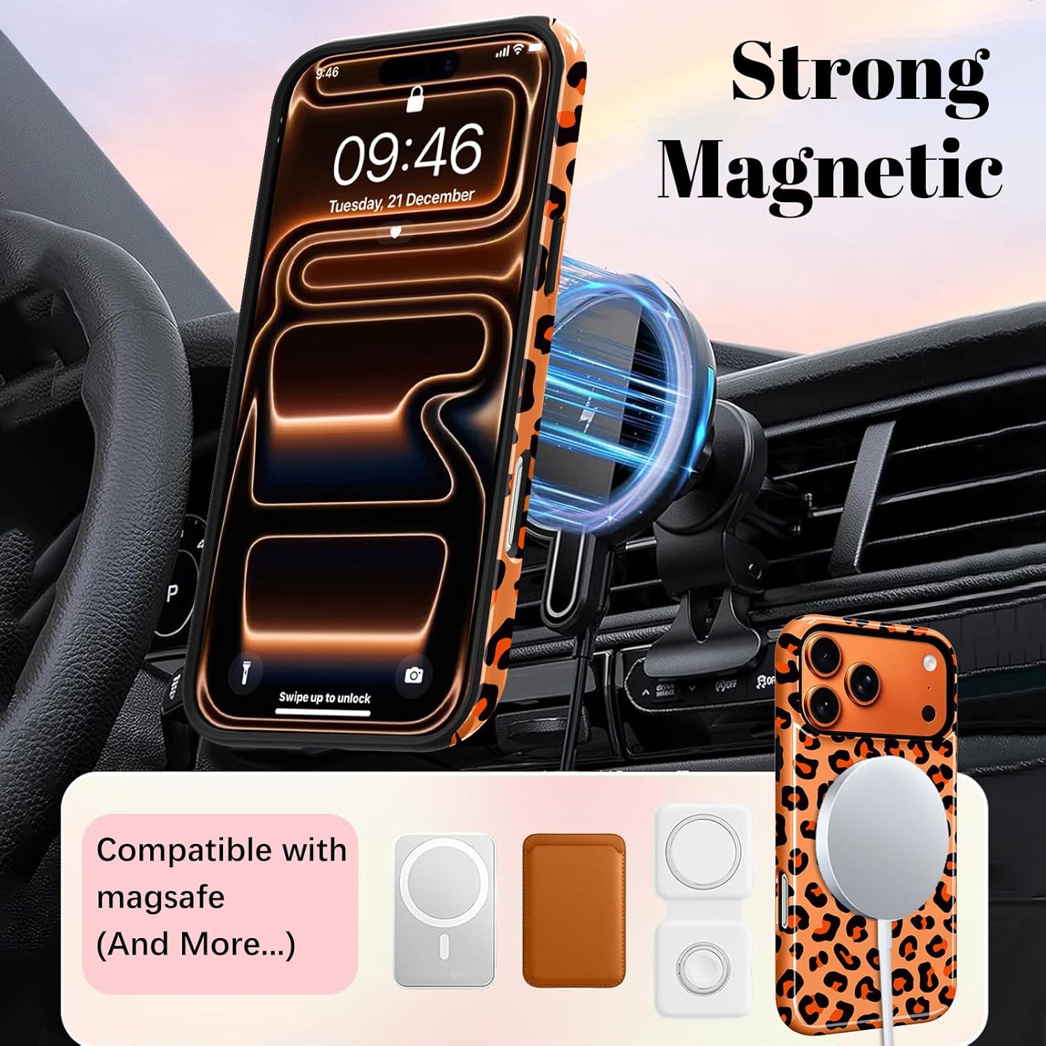 Magnetic for iPhone 17 Pro Max Case [Compatible with Magsafe] Cute Cheetah Leopard Print Pattern Design, Full Body 2 in 1 Shockproof Scratch Resistant Protective Cover for Women Men, Orange