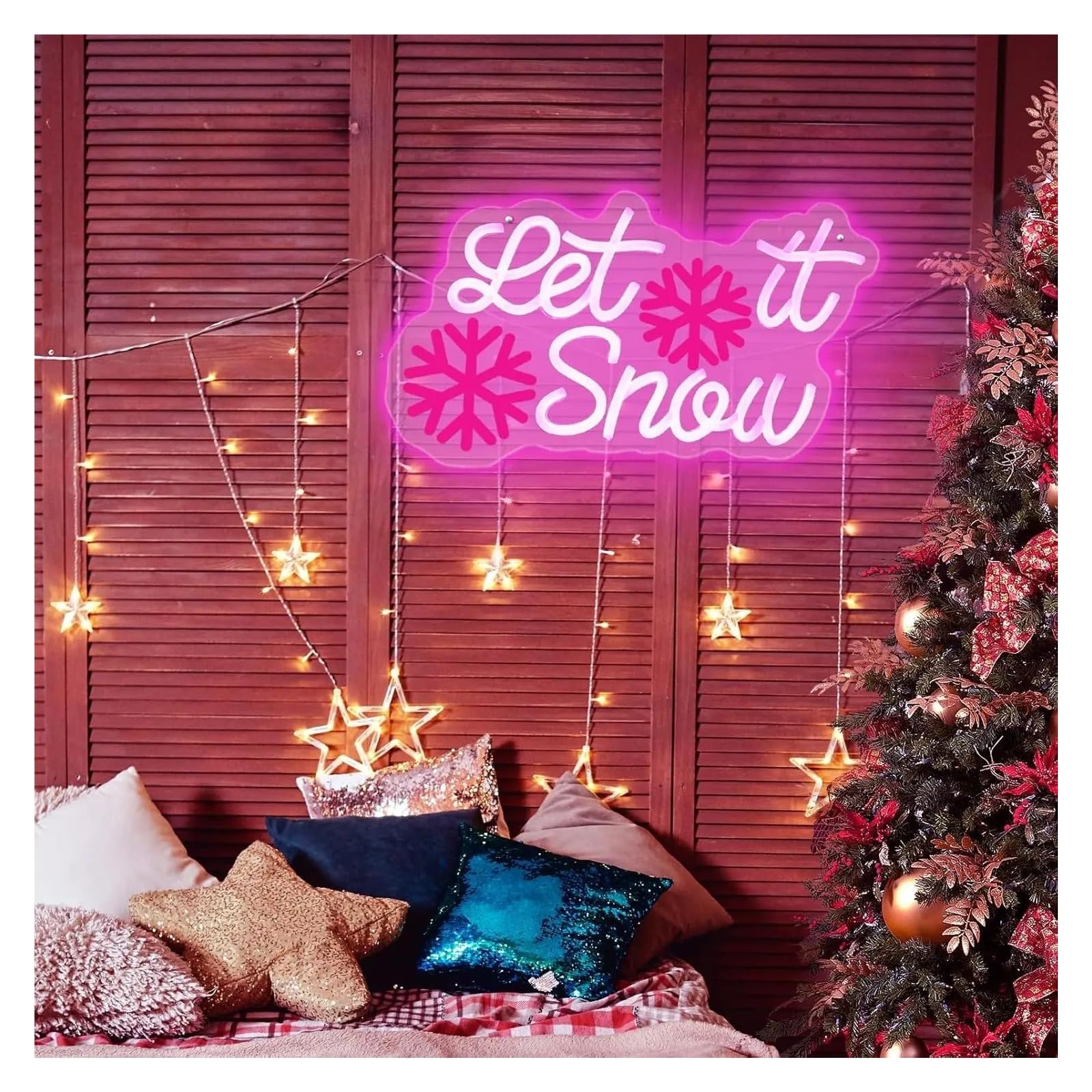 Luces de neón Letrero De Neón Let It Snow Con Luz LED USB Regulable Y Alimentación Por USB Para Dormitorio, Fiesta, Bar, Hogar, Oficina, Decoración, 42cmx24cm