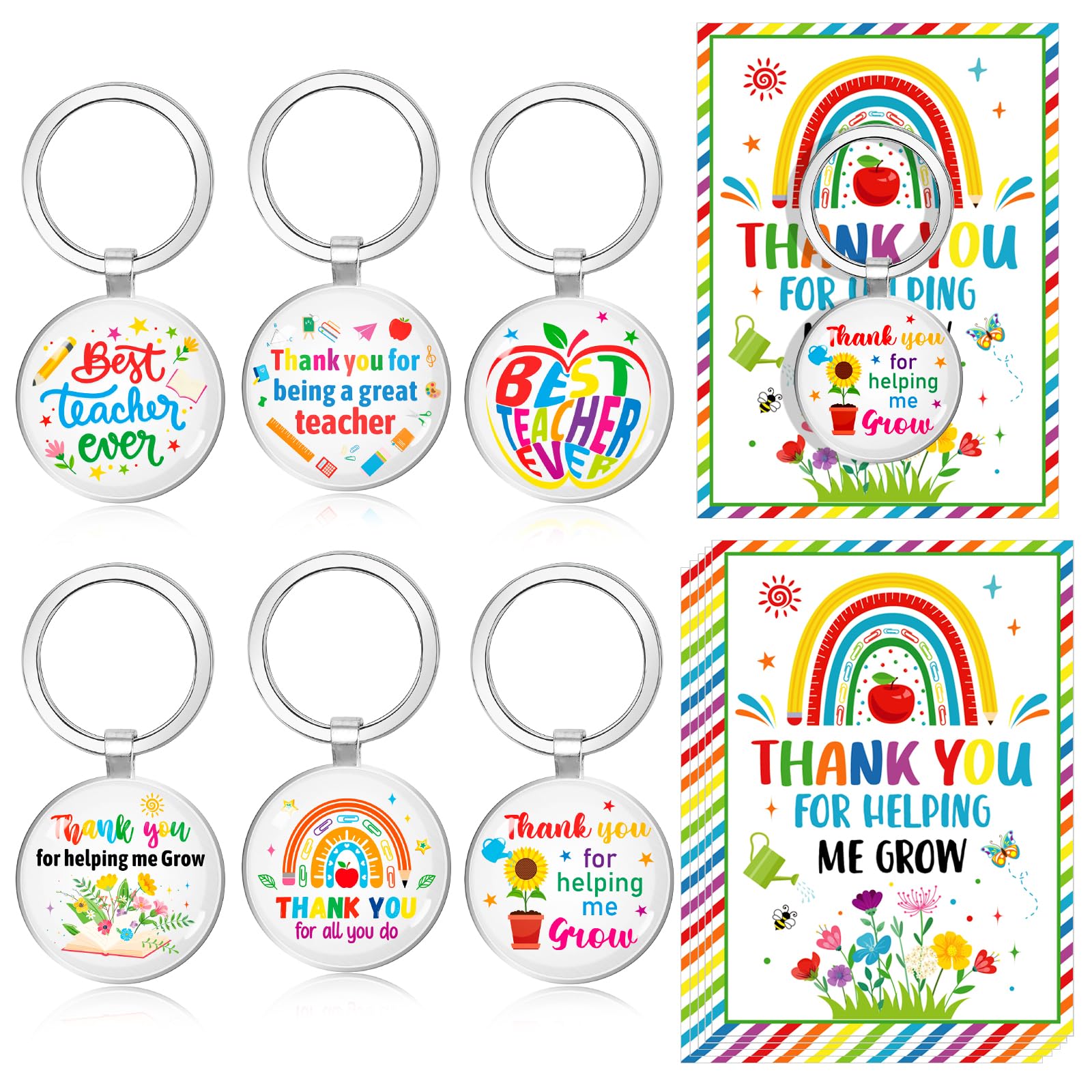 HOWAF 6PCS Teacher Keyrings Multipack, Thank You Teacher Gifts Keychain & Cards