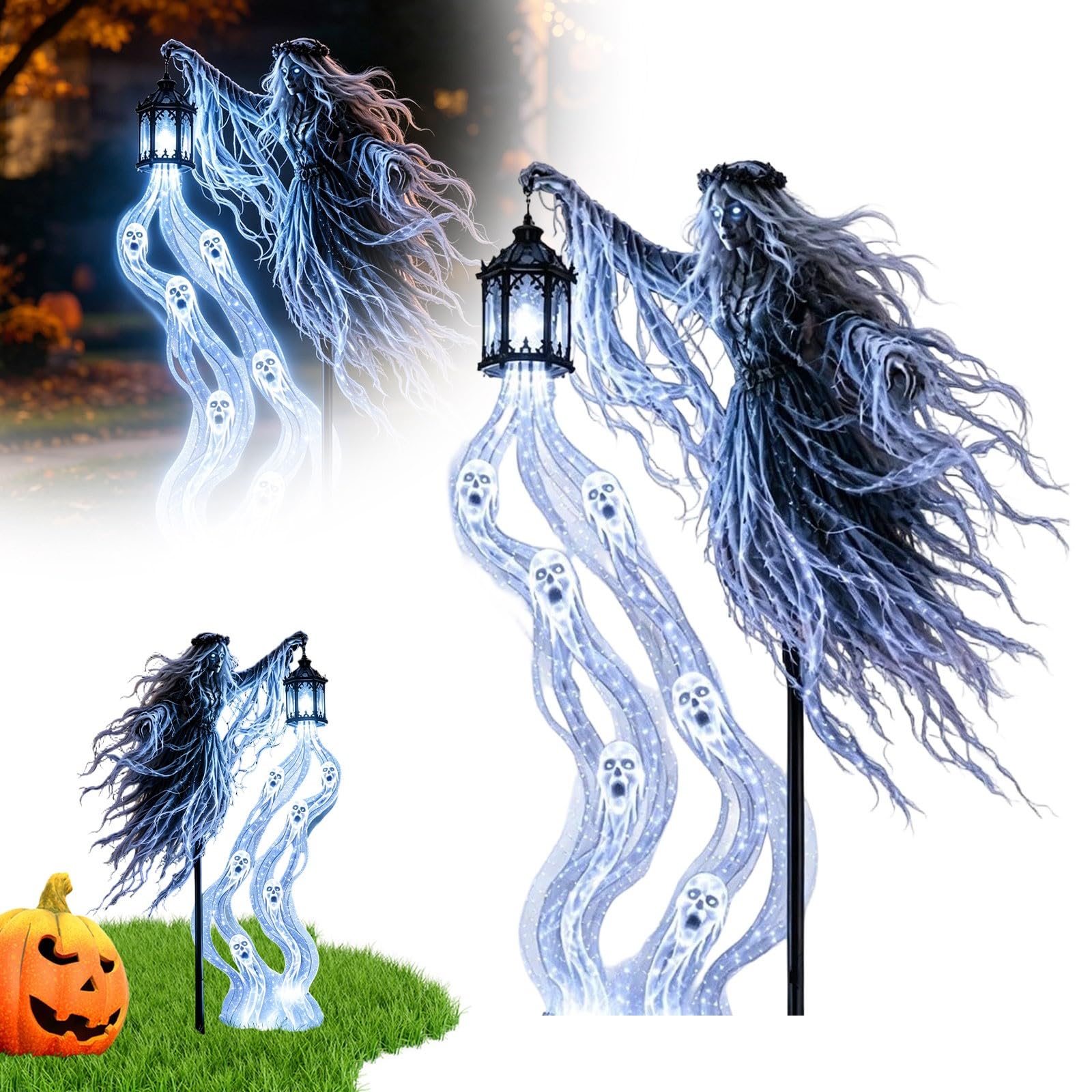 Halloween Decorations Outdoor, Solar Grim Reaper Ghost Halloween Yard Decor (Blue1)