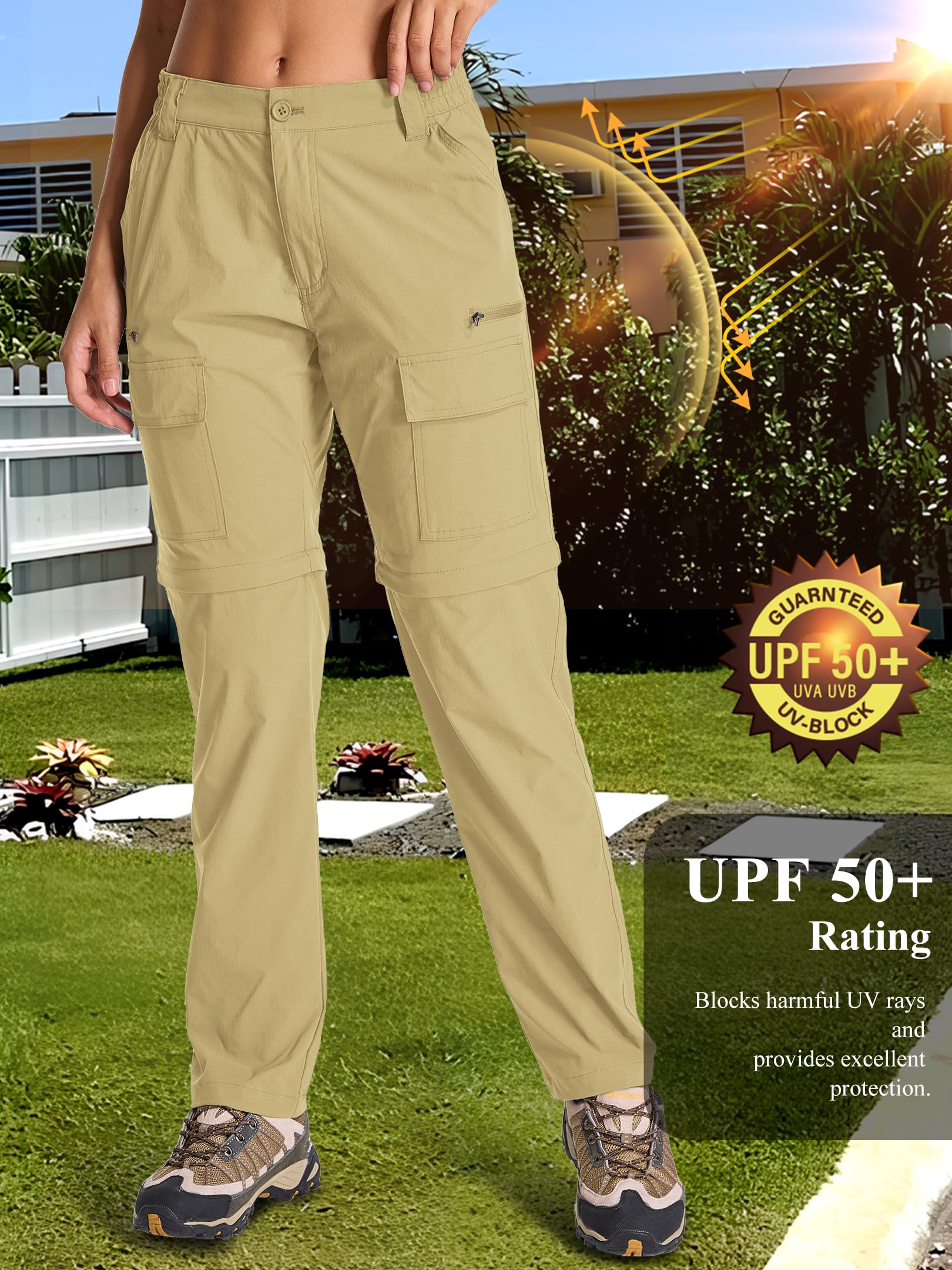 Pantalón de Senderismo Mujer Convertible, Ligero Transpirable Secado Rápido Pantalón Safari Exterior Verano Pantalón de Trabajo Técnico para Trekking