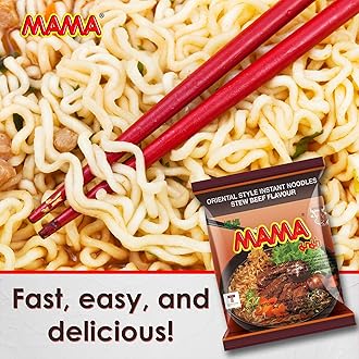 MAMA Noodles Beef Stew Instant Spicy Noodles w/Delicious Thai Flavors, Hot & Spicy Noodles, No Trans Fat w/Fewer Calories Than Deep Fried Noodles 30 Pack