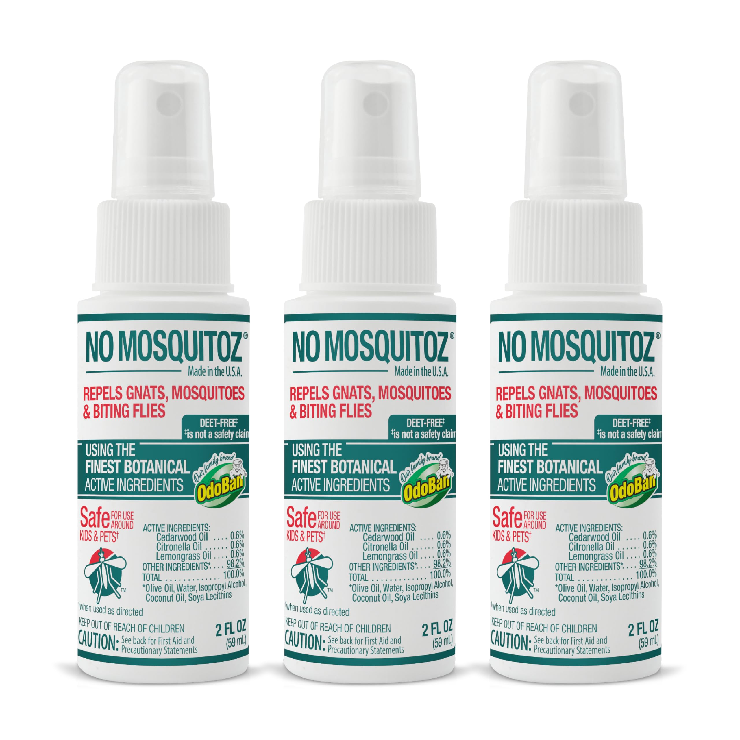 No Mosquitoz Botanical Insect Repellent, DEET-Free, Made with Natural Essential Oils, Non-Greasy Formula, Made in The USA, Woodsy Scent, 2 Ounce Spray Bottle, 3-Pack