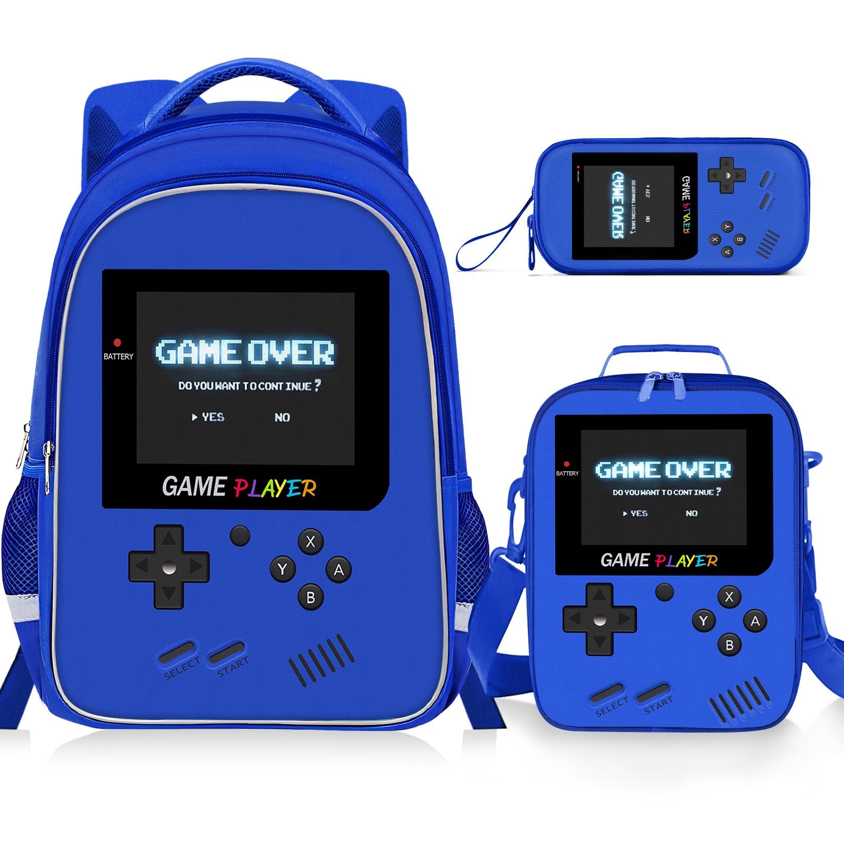 ZHIMEBYE Backpack for School Boys,3pcs Boys Backpack and Lunch Box Set for Elementary Middle School, 17″ Video Game Bookbag for Ages 6-18 Kids