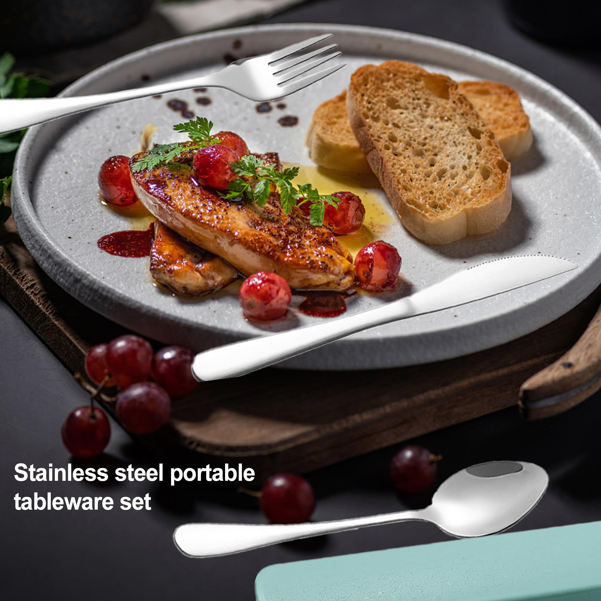 4PCS Portable Metal Cutlery Travel Set including Case - Reusable for Camping Picnic, School, Office, and Outdoor Use (Green) - Image 4
