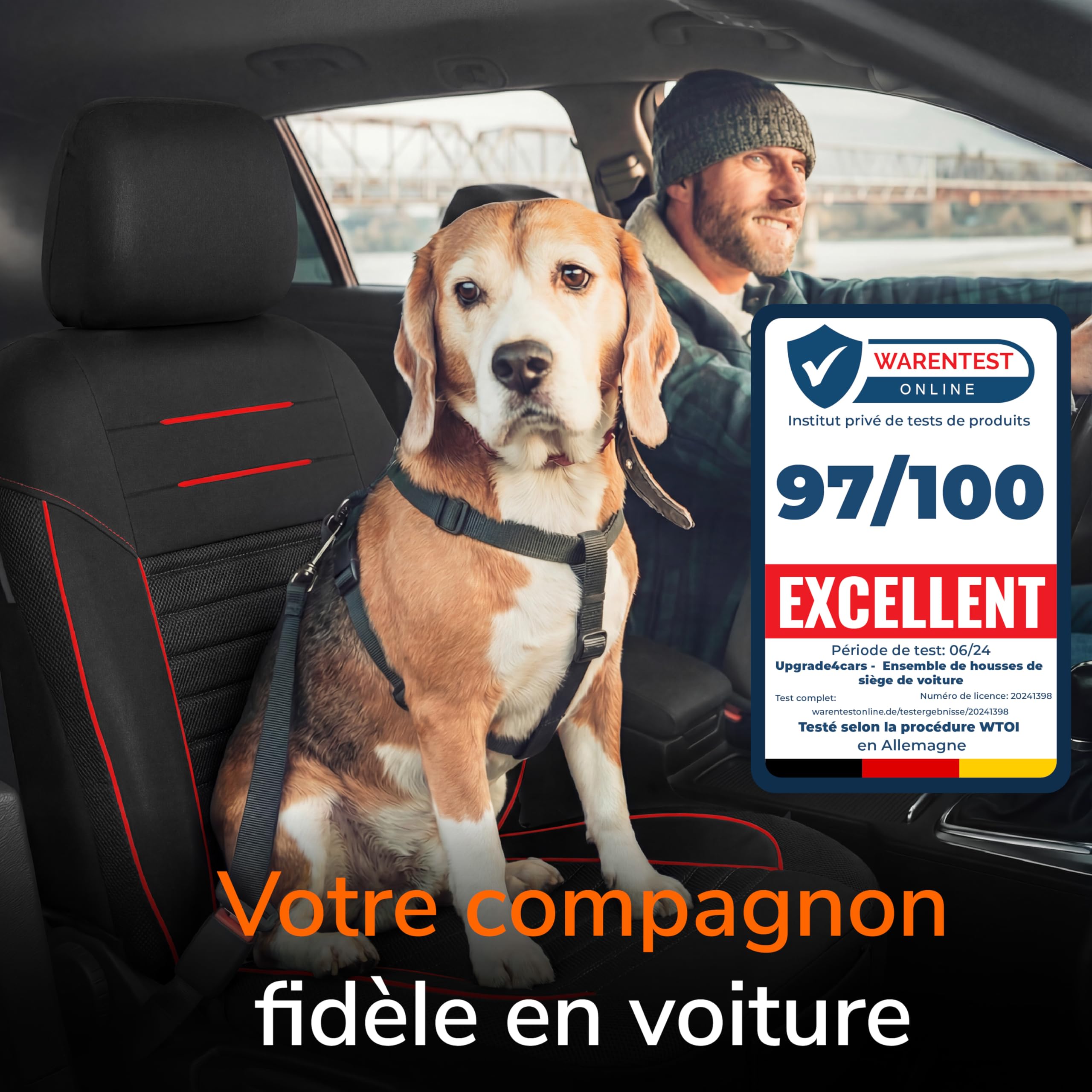 upgrade4cars Ensemble Housses Sièges Universel Version 2026 | Housses pour Avant et Banquette Arrière en Rouge | Accessoires Intérieur Auto Décoration