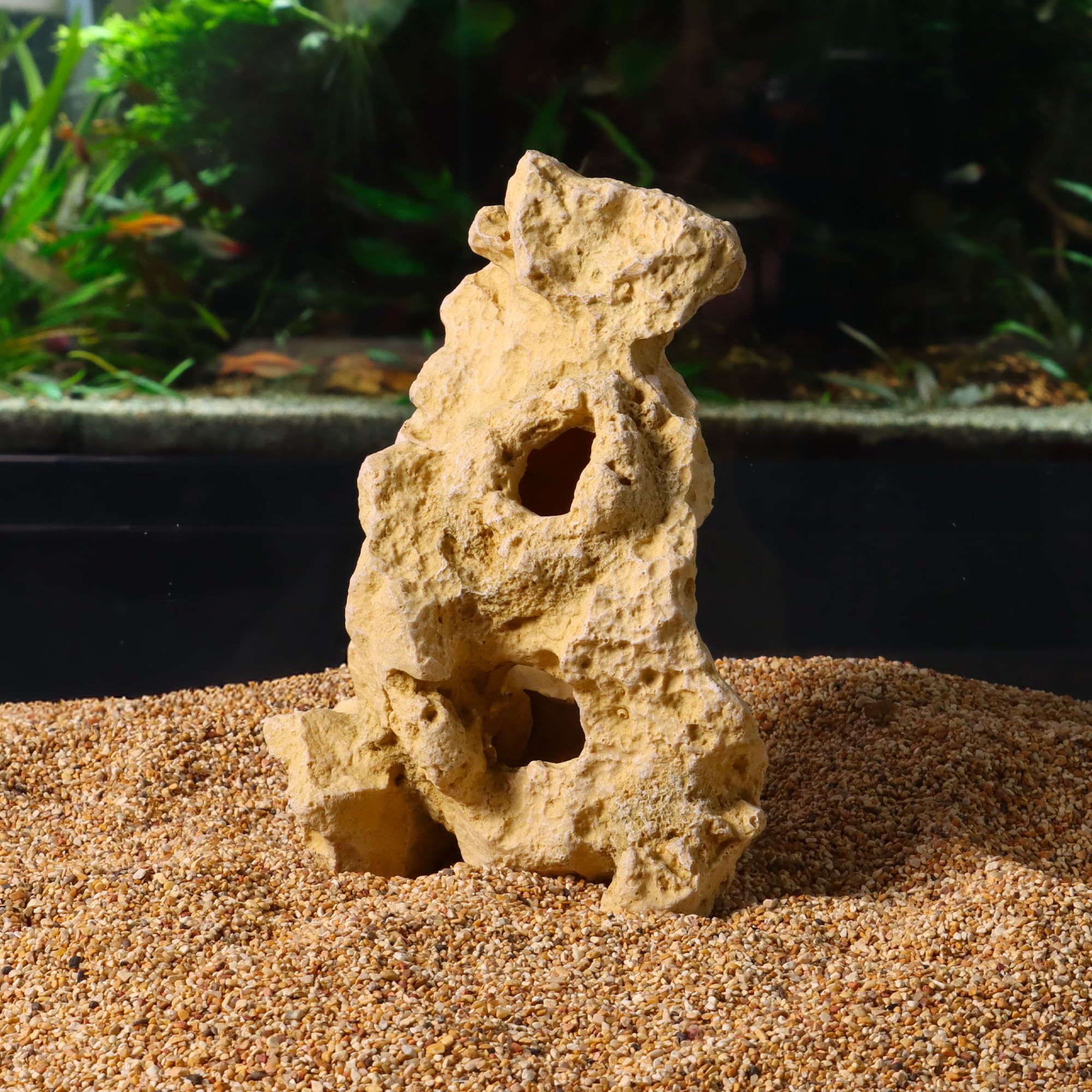 Amtra Roccia Gallura - Décoration d'Aquarium, en Résine, Reproduction d'une Roche Naturelle, Peinte à la Main, Beige, Taille S/ 13,5 x 11,5 x 19,5 cm
