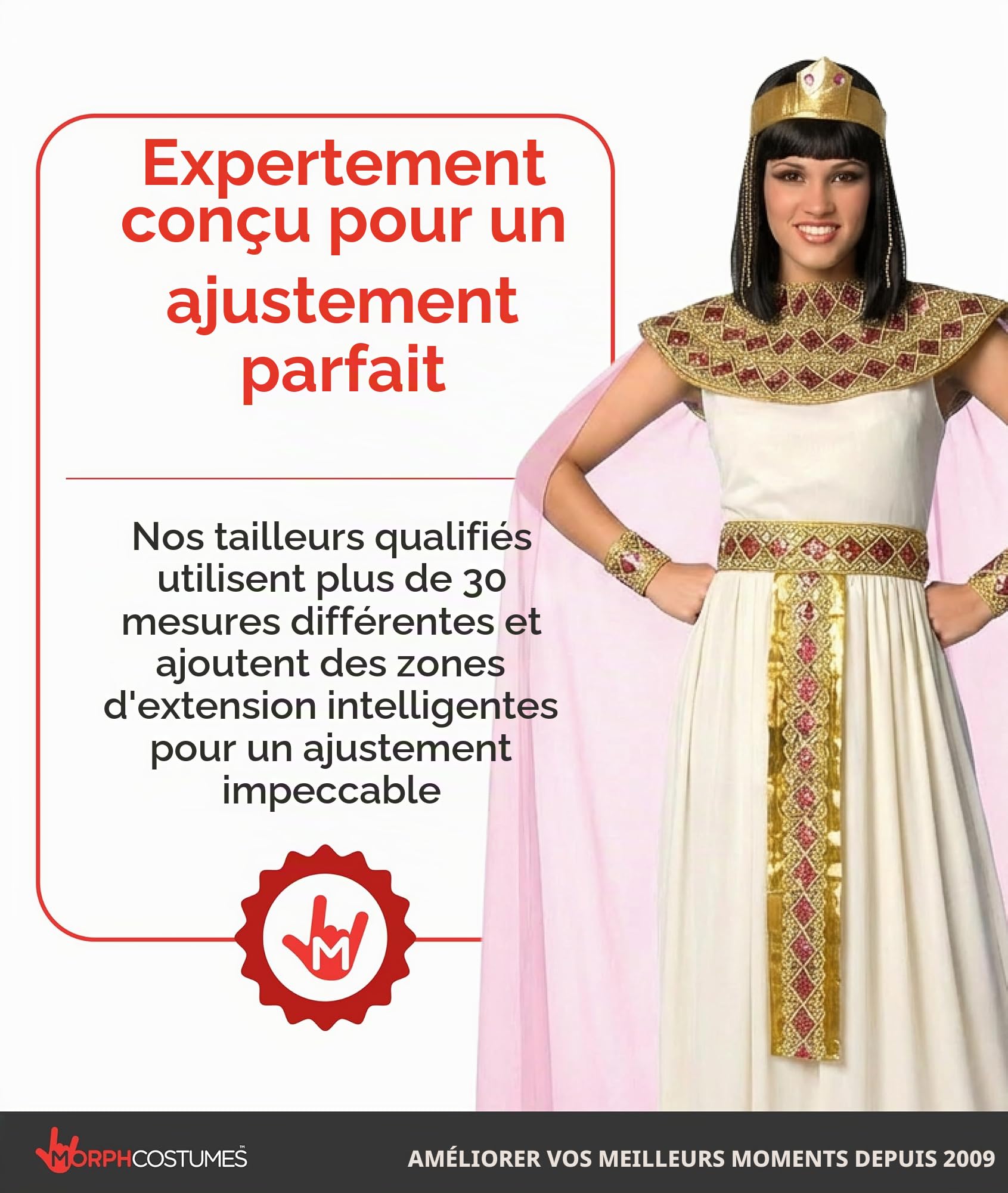Morph Deguisement Cleopatre Femme, Costume Egyptien Halloween Femme | Robe, Collier, Coiffe, Cape & Bracelets, Reine d'Égypte, Parfait pour Halloween, Idéal pour se Déguiser