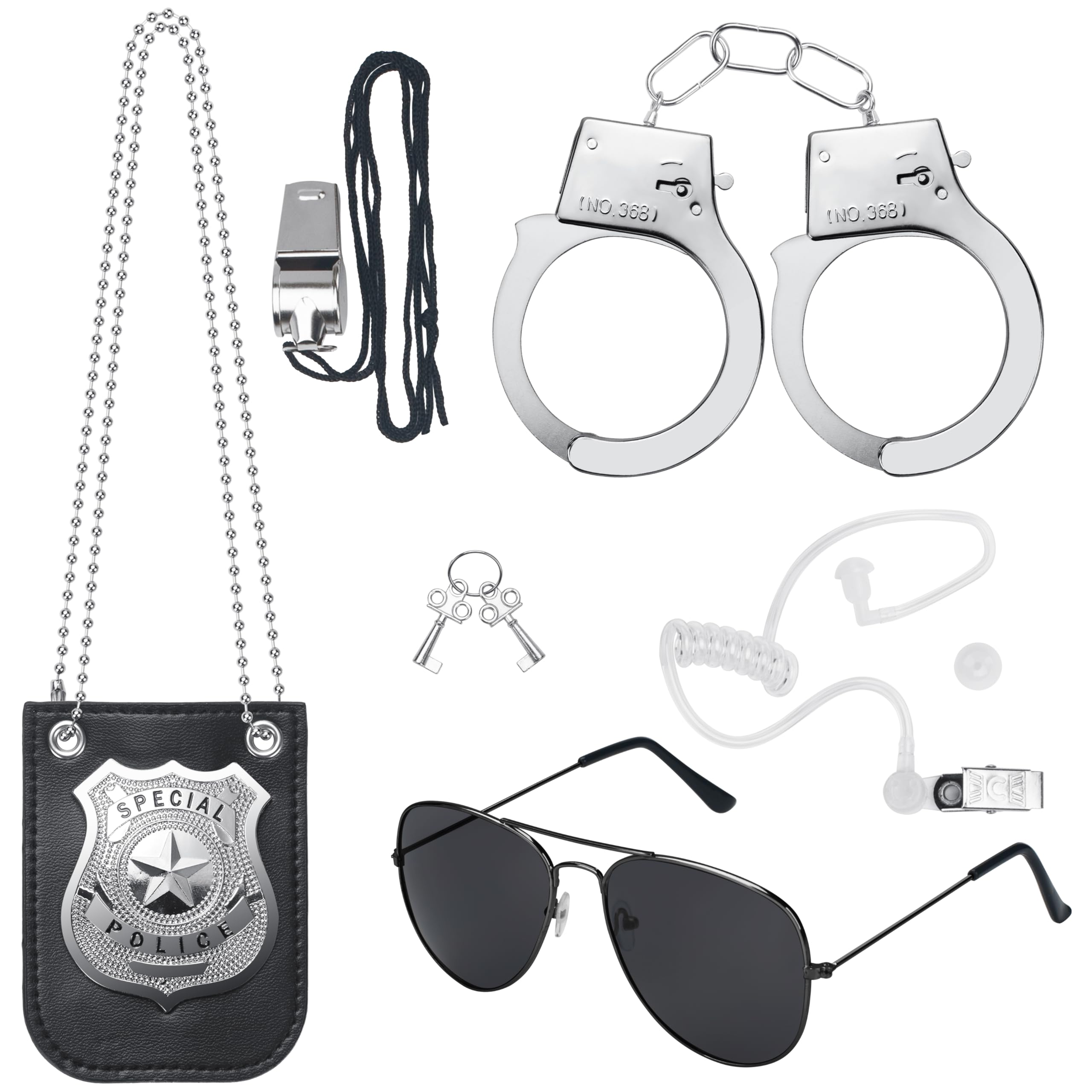 6PCS Police Pretend Play Toys Set, Kids Cop Costume Police Officer Costume for Boys Girls with FBI Badge, Toy Handcuffs, Secret Spy Earpiece, Detective Role Play Halloween Dress up Accessories