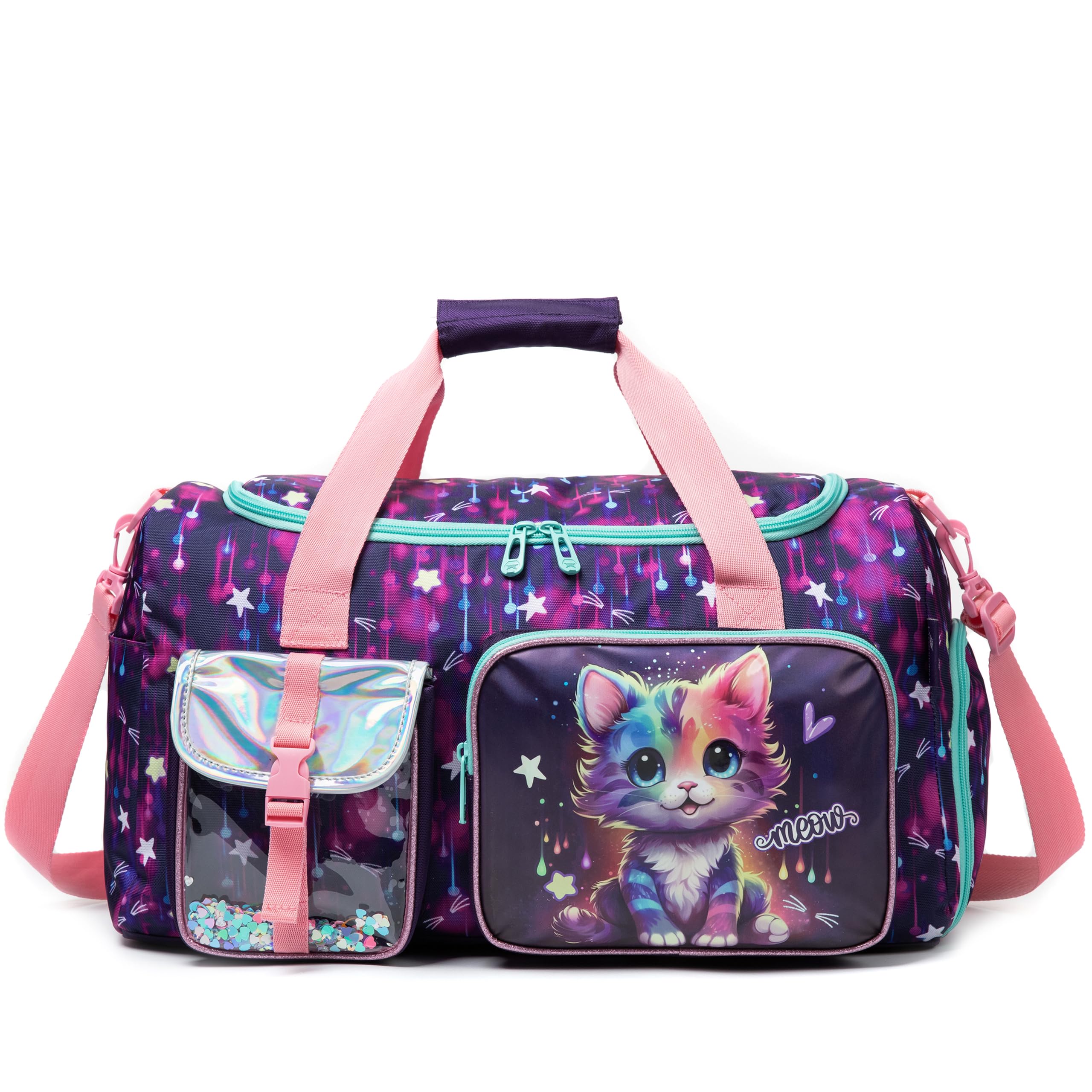 HTgroce Swimming Pool Bag Travel Bag Girl Week Beach Football Gym with Compartment Shoes, A-deep Purple Katze, 50.8 cm x 27.9 cm x 20.8 cm, Travel Bags