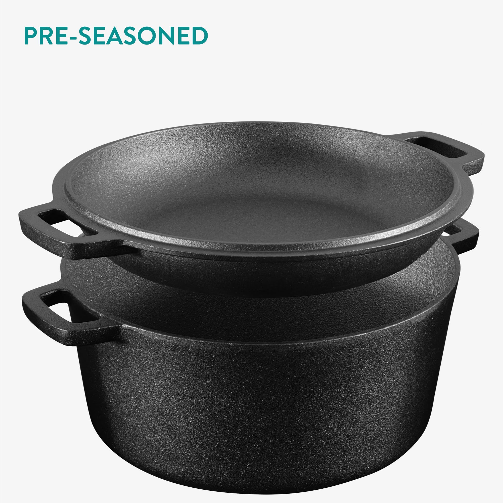 Navaris Żeliwny garnek do zapiekania 4,7 l / 26 cm (5QT / 25.9 cm) - holenderski piec do pieczenia chleba - wstępnie zaprawiony żeliwny garnek z pokrywką, nadaje się jako patelnia