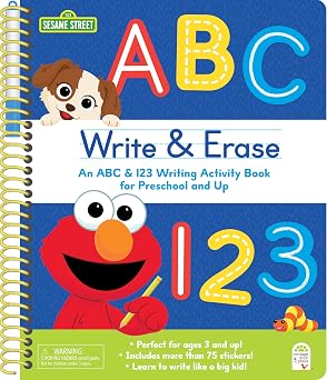 Sesame Street Write & Erase ABC and 123 Wipe-Clean Writing Activity Book for Preschool and Up, Includes Erasable Marker, Spiral-Bound