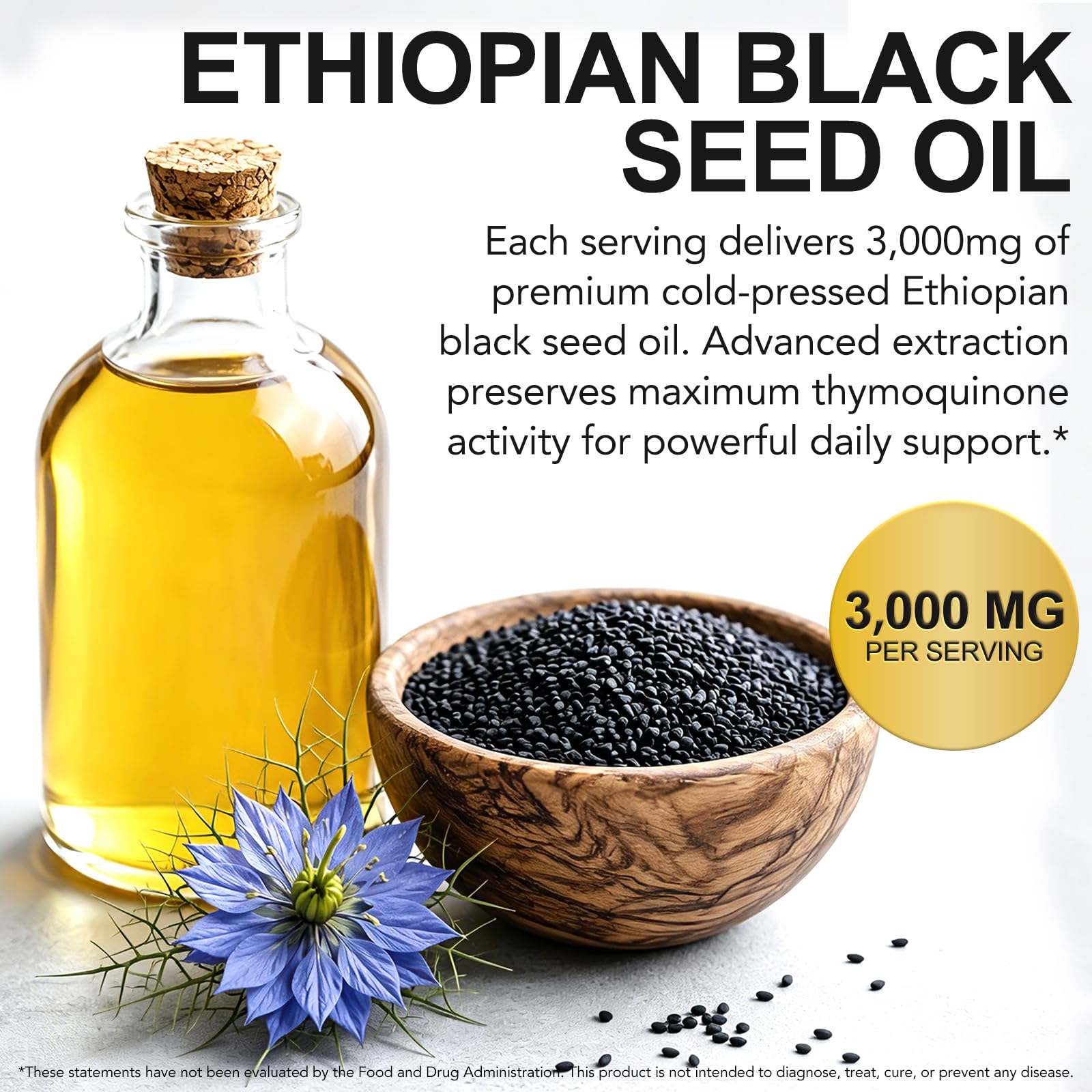 Black Seed Oil Capsules, 3000mg High Strength Black Cumin Seed Oil with Thymoquinone 120 Ethiopian Black Seed Oil Softgels | Pure Cold Pressed Black Cumin Supplement Gluten Free Soy Free — Amazon image 5