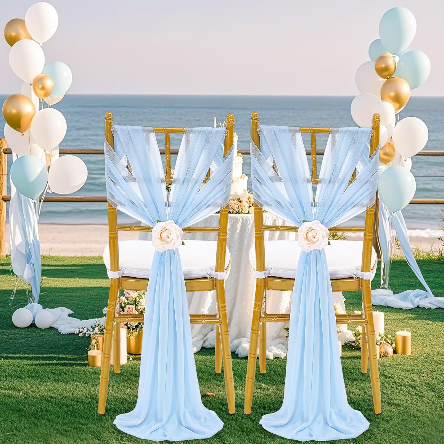 Fanqisi Light Blue Wedding Chair Sashes: 48 Pieces 8ft Long Chair Bow Designed Decorative - Baby Shower Aisle Party Decoration