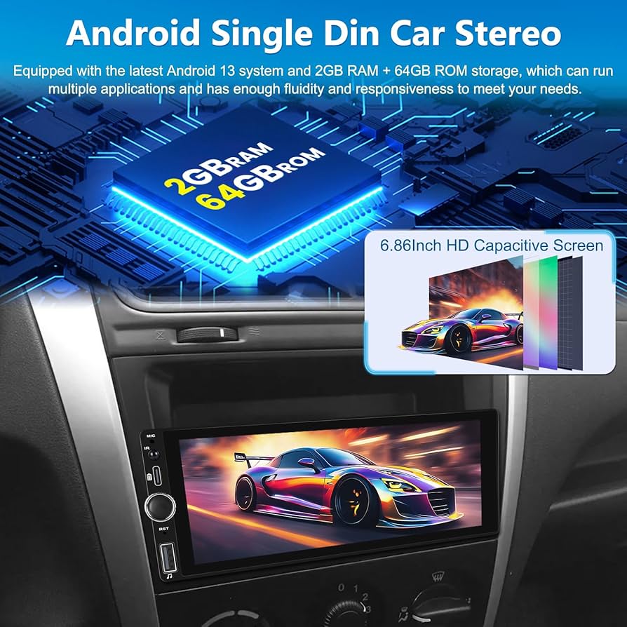 Amazon.com: [2+64G] Android 13 Single Din Car Radio with Wireless