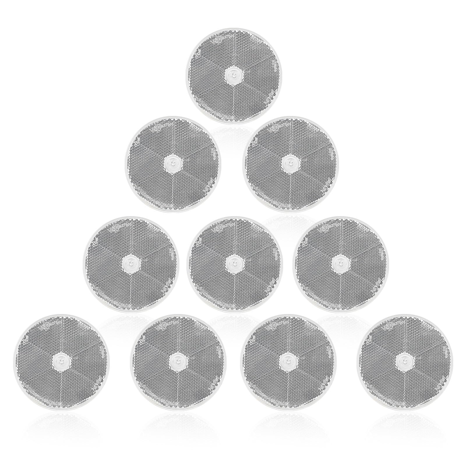 10 Pack White Screw on Round Reflectors, E11 Approval Road Safety
