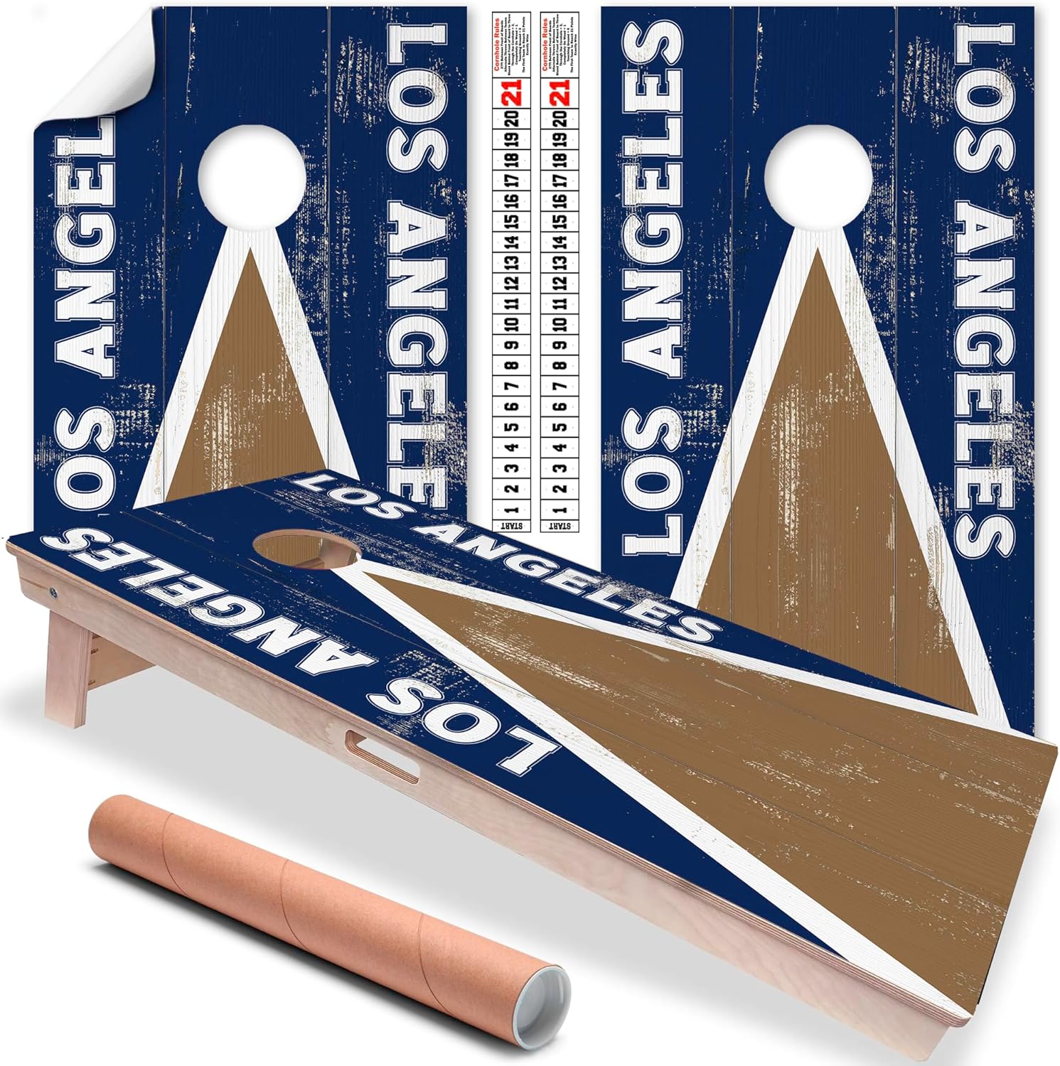 Los Angeles Cornhole Board Wraps and Decals for Boards Set of 2 Skins Professional Vinyl Covers Sticker - Dark Gold and Blue Football Tailgating Cornhole Wraps Stickers Skins Cornhole Wraps for Boards