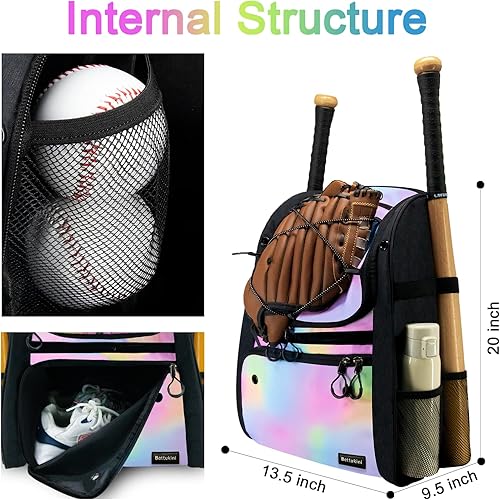 Miniatura 3 de Bolsa de béisbol juvenil con compartimento ventilado para zapatos, bolsa de bate de sóftbol para guantes de bateo, casco, equipo de teeball -