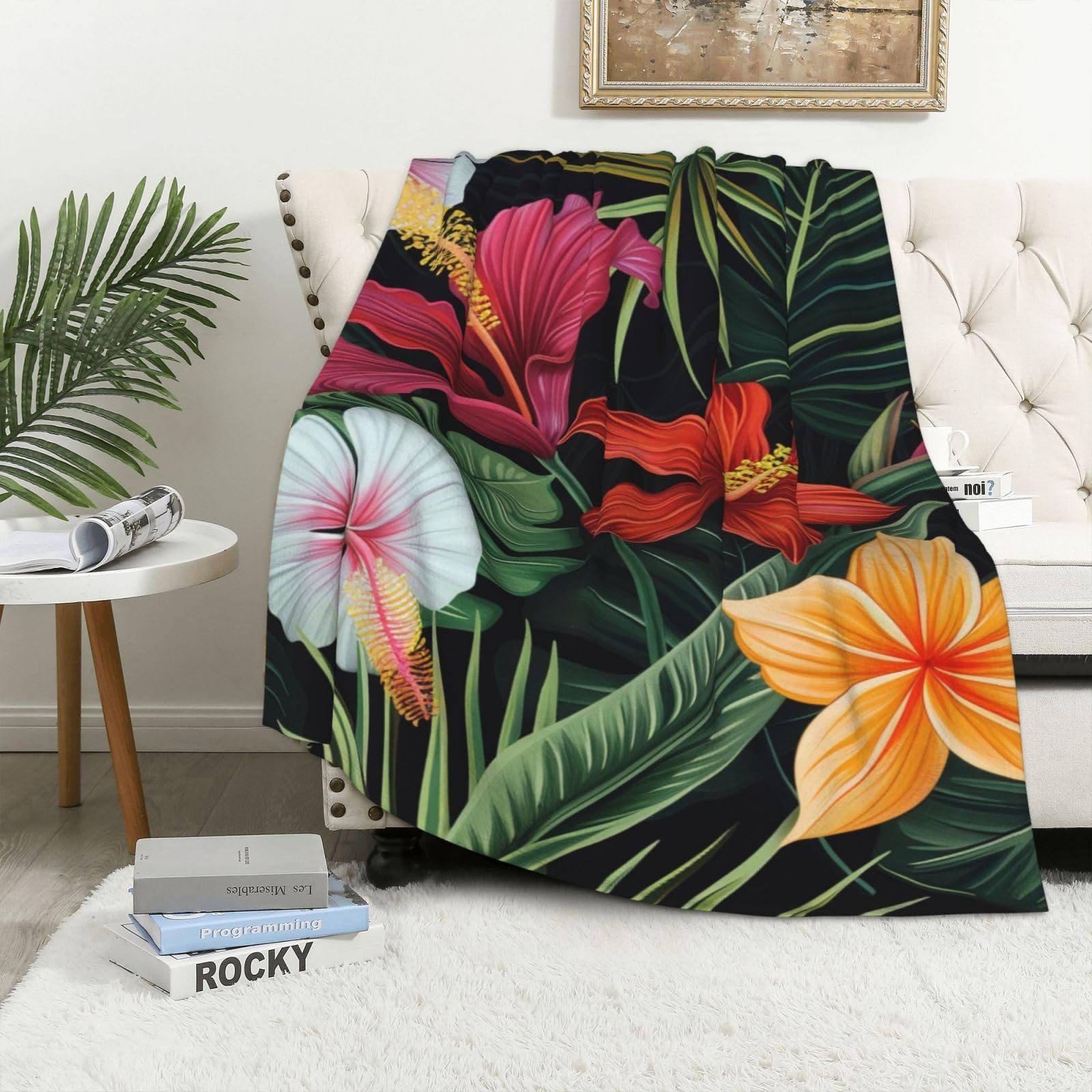 Couverture tropicale chaude pour soirées cocooning sur canapé et au bureau