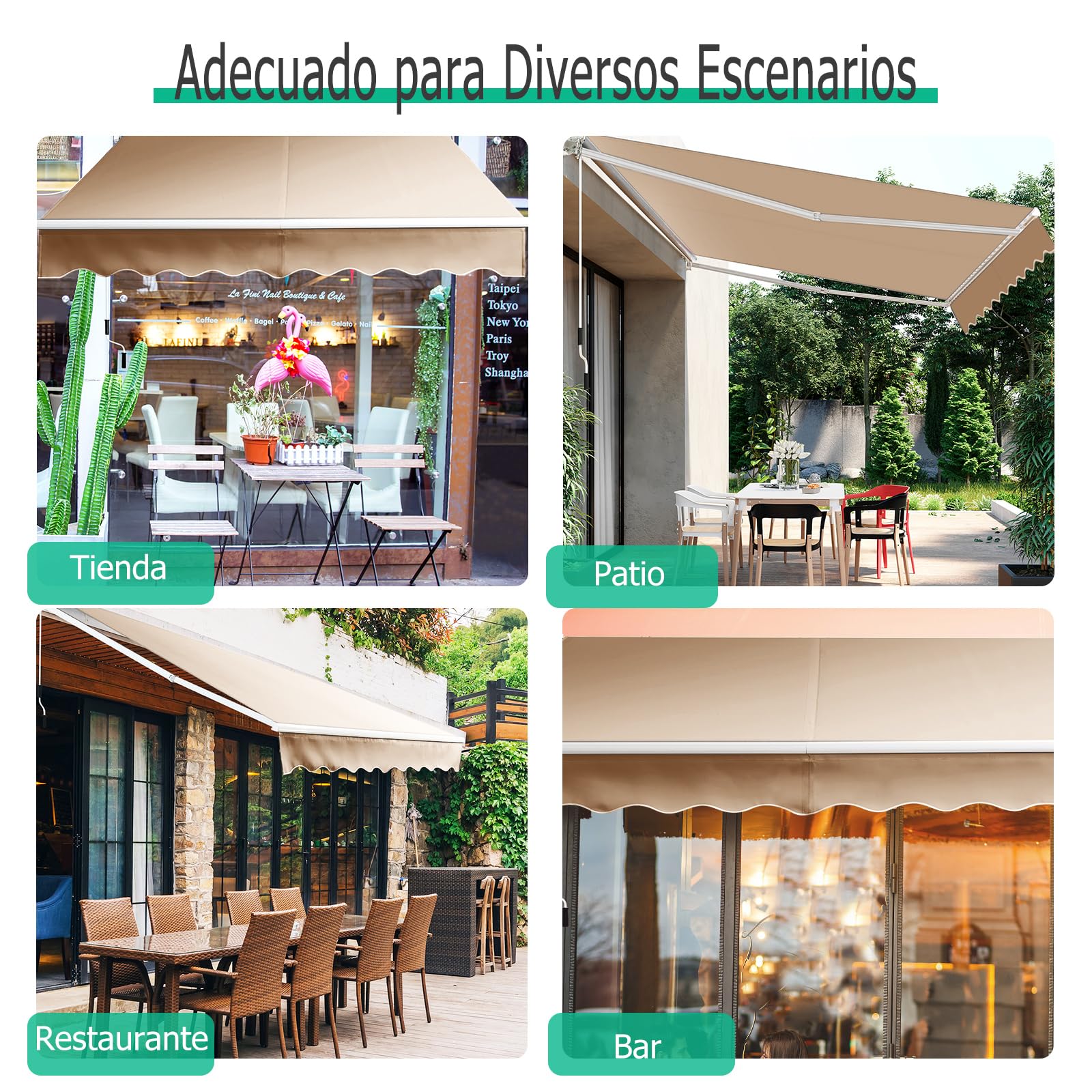 GOPLUS Toldo Retráctil Exterior(Beige, 250 x 200 cm) | Toldo Enrollable Impermeable, con Manivela, Ángulo Ajustable 40-100°y Brazo Articulado, para Terraza Jardín Tienda