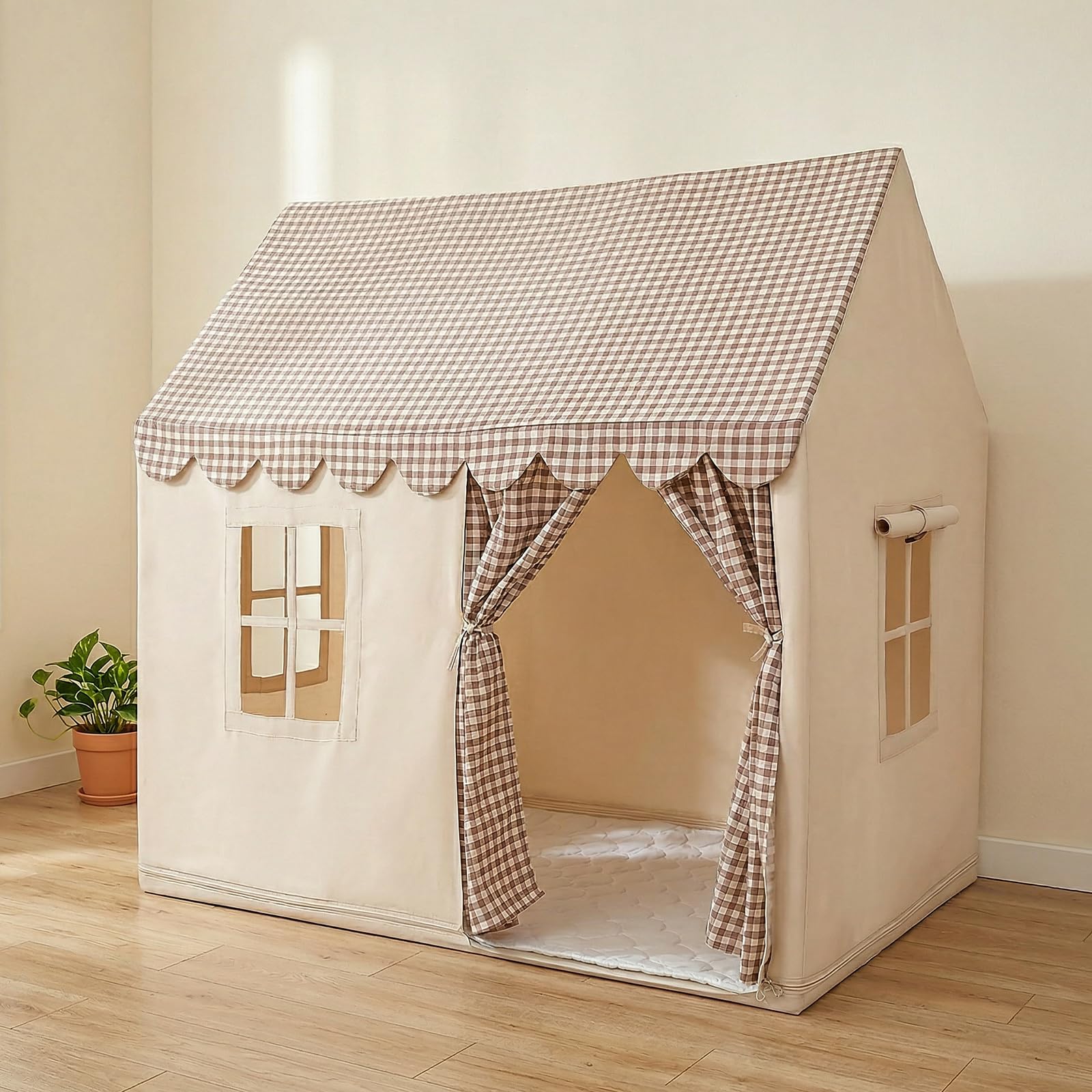 Wilwolfer Kids Play Tent Indoor: Princess Tent with Padded Mat - Large Toddlers Playhouse for Girls & Boys - Girls Tent Kids Toys House Birthday Gift(Plaid) โ image 1