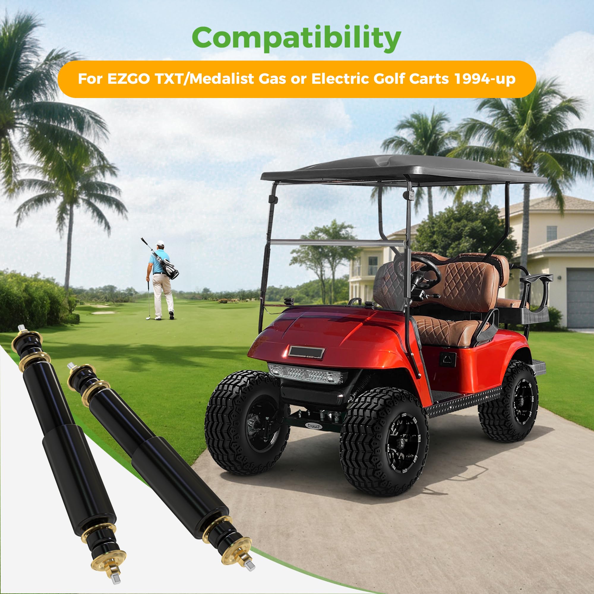 10L0L Kit de amortiguadores delanteros y traseros para EZGO TXT & Medalist 1994-up, OEM: 70928-G01 76418-G01