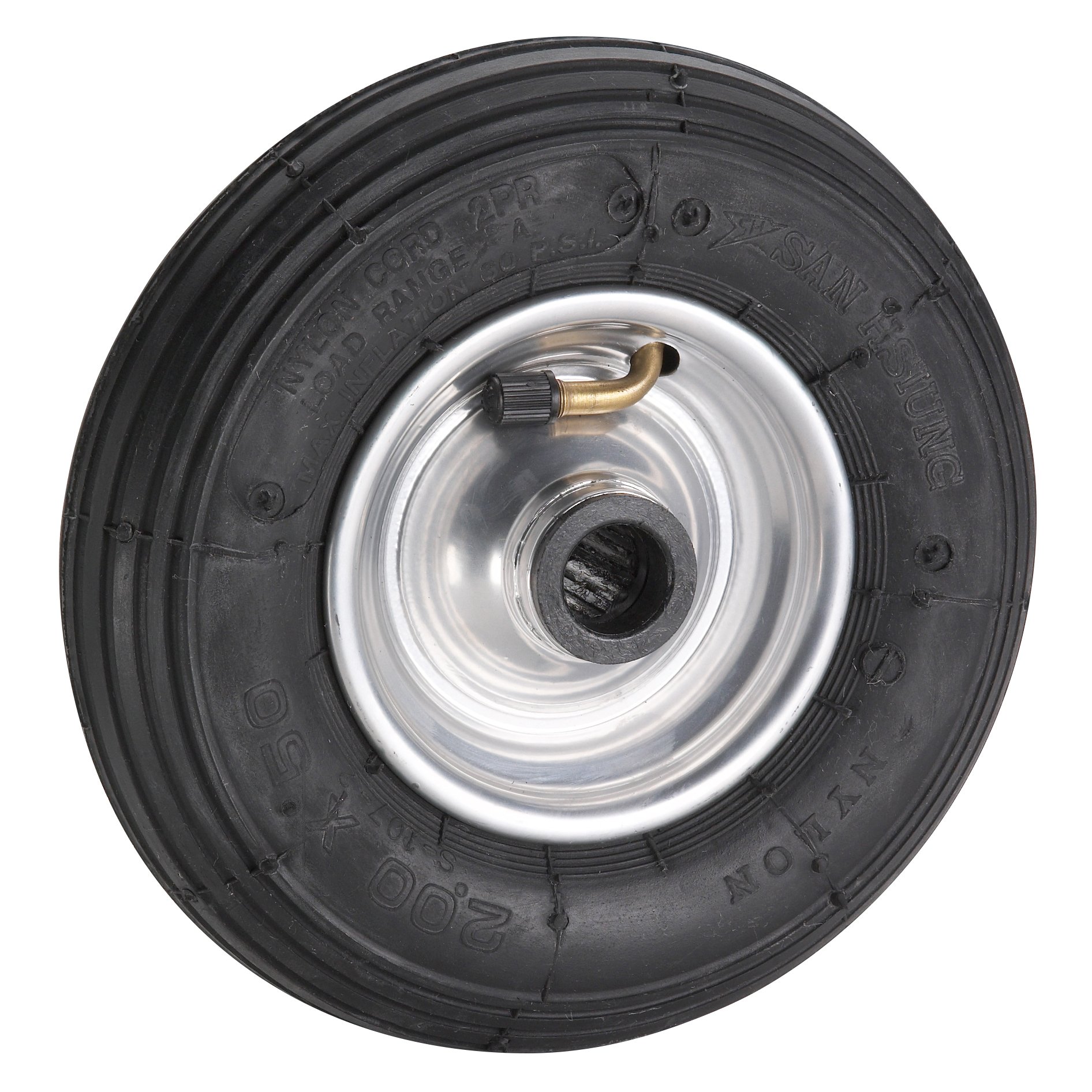 Dörner + Helmer Pneumatic tyre, 200 mm x 50 mm x 20 mm, load capacity 75 kg, 60 mm hub, for wheelbarrows, steel rims, roller bearings