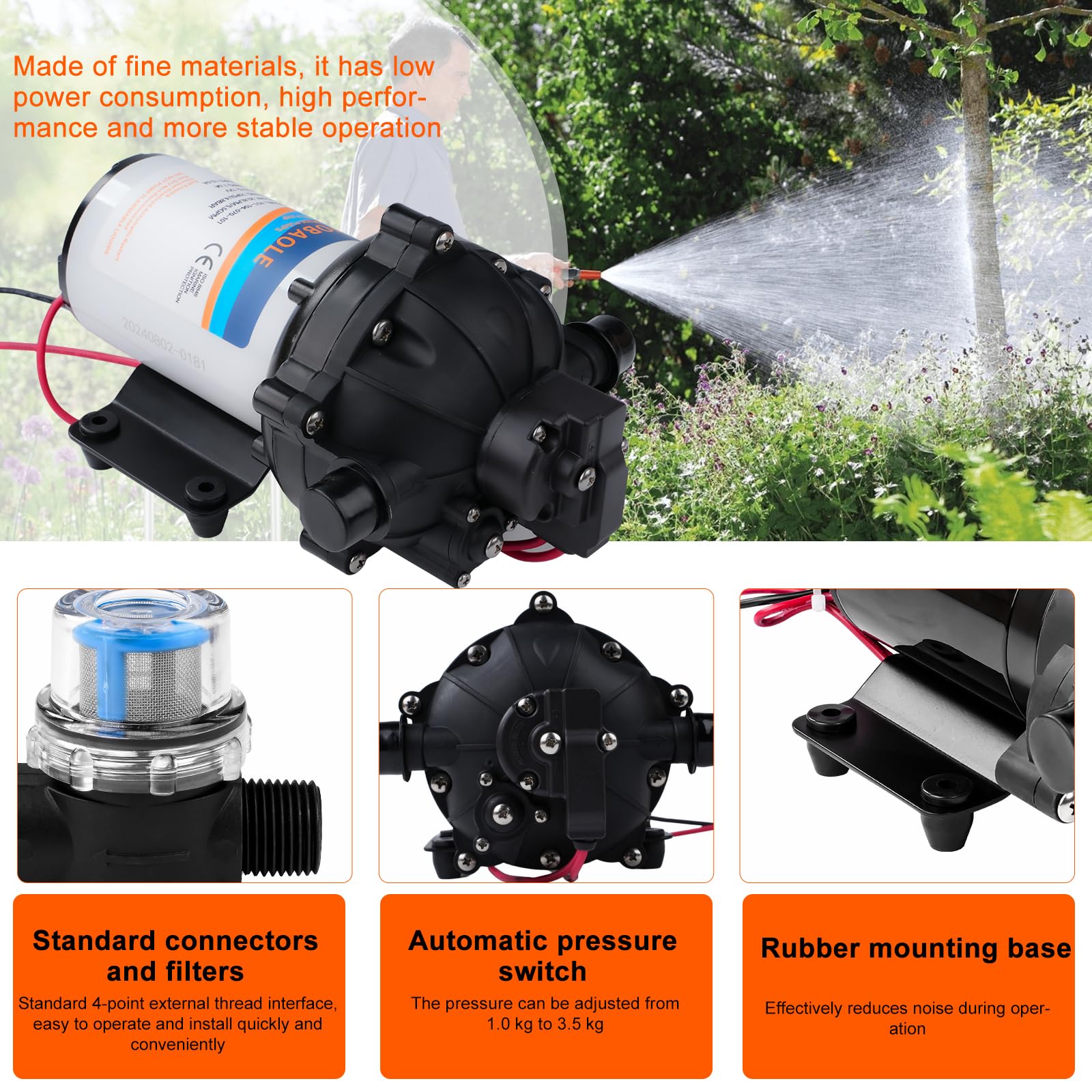 Pompa Acqua 12V, DC 20,8 L/min 70 psi/4,8 bar 5,5 GPM 5 Camere Pompa a Pressione Autoadescante per Acqua su Richiesta Pompa a Membrana per Acqua per Camper Yacht Giardino Camper