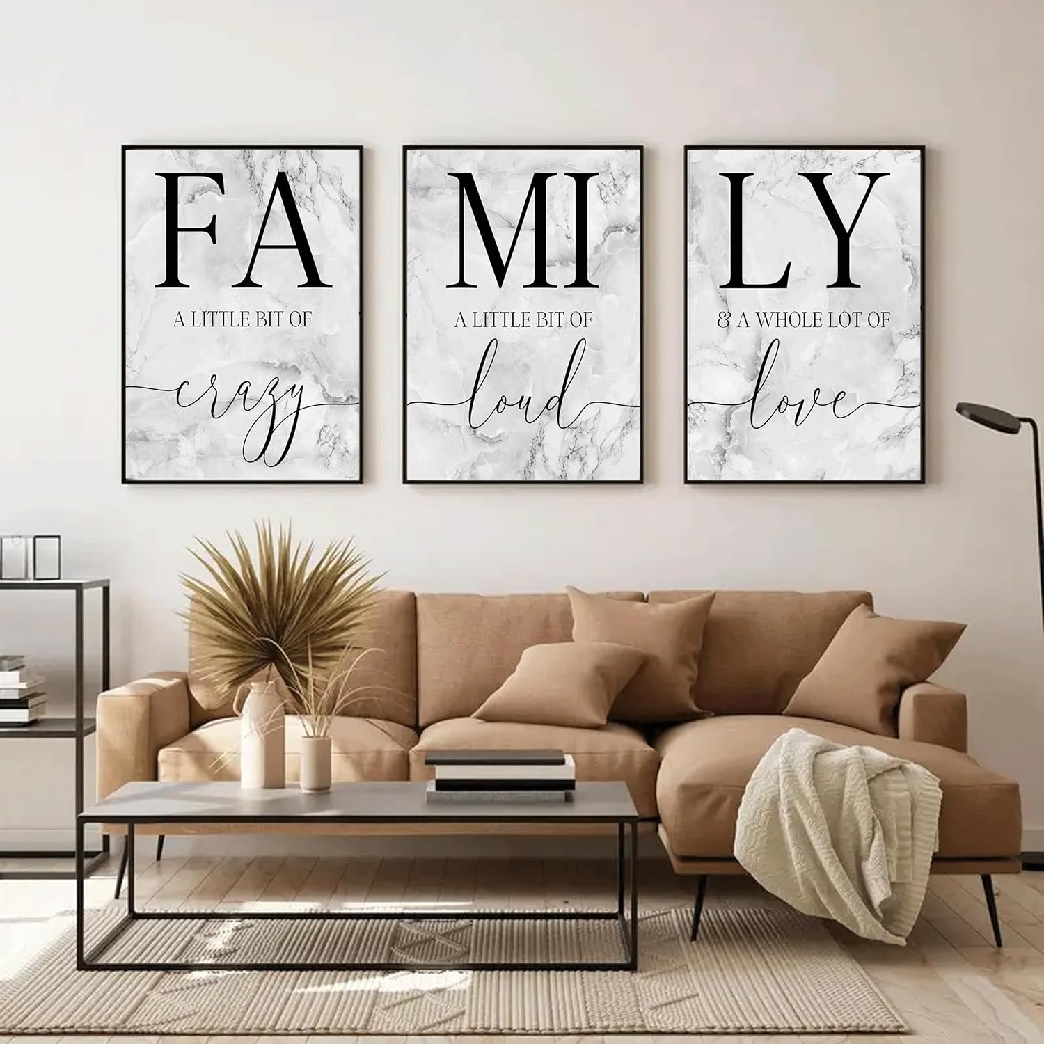 Earsprgra 3Pcs Family Canvas Wall Art Inspirational Black and White Poster Prints Family Signs Pictures Home Wall Decor for Living Room Bedroom Dining Room 16x24in Unframed