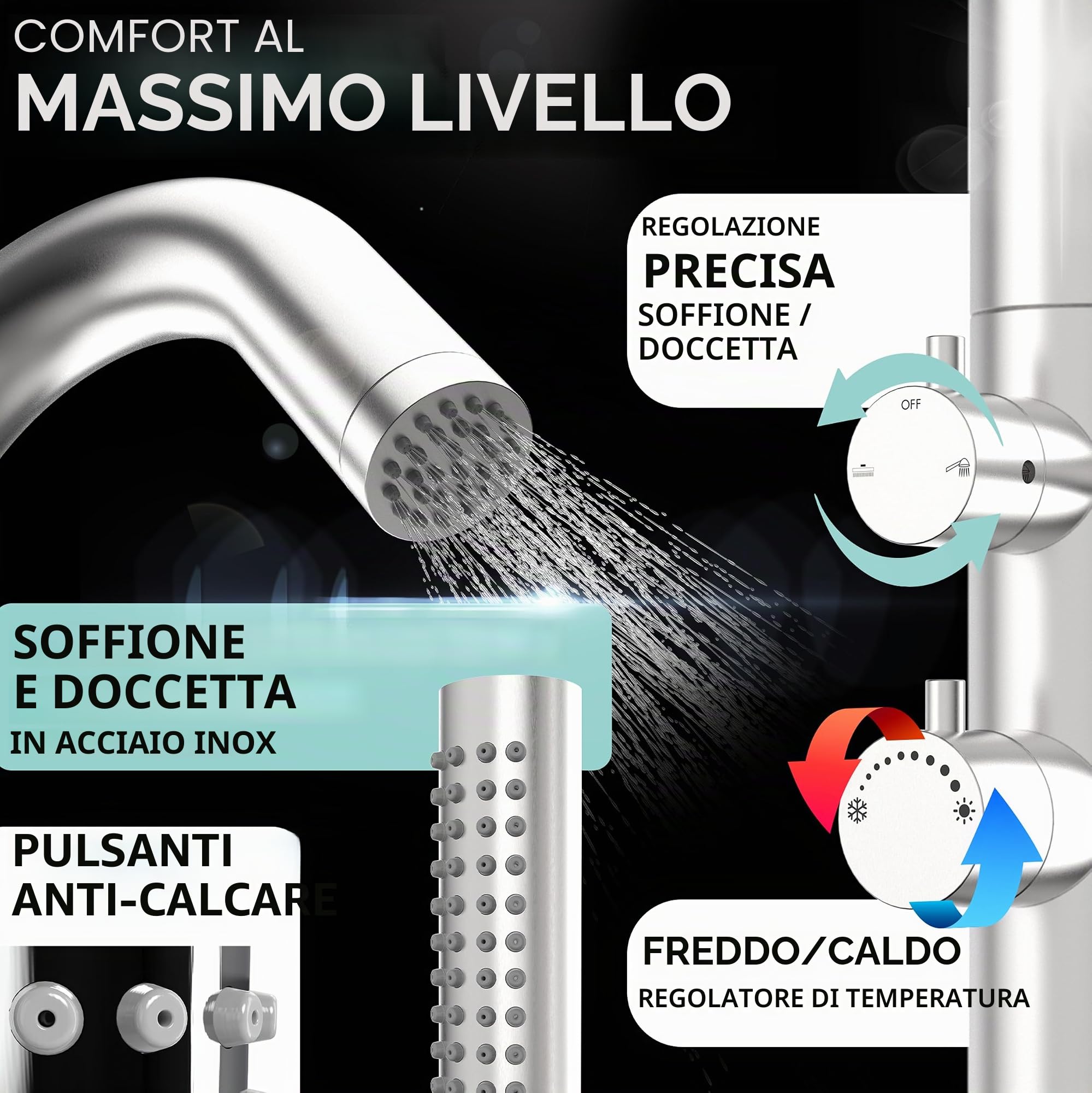 LAWA Doccia da Giardino Aisi 304 in Piscina Doccia a Pioggia Calda e Fredda