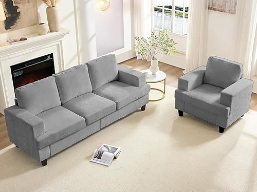 Miniatura 10 de Mjkone Juego de sofá modular de 3 piezas de 82 pulgadas de ancho y sofá biplaza con sillón para sala de estar, juegos de sofás modulares de 3 plazas