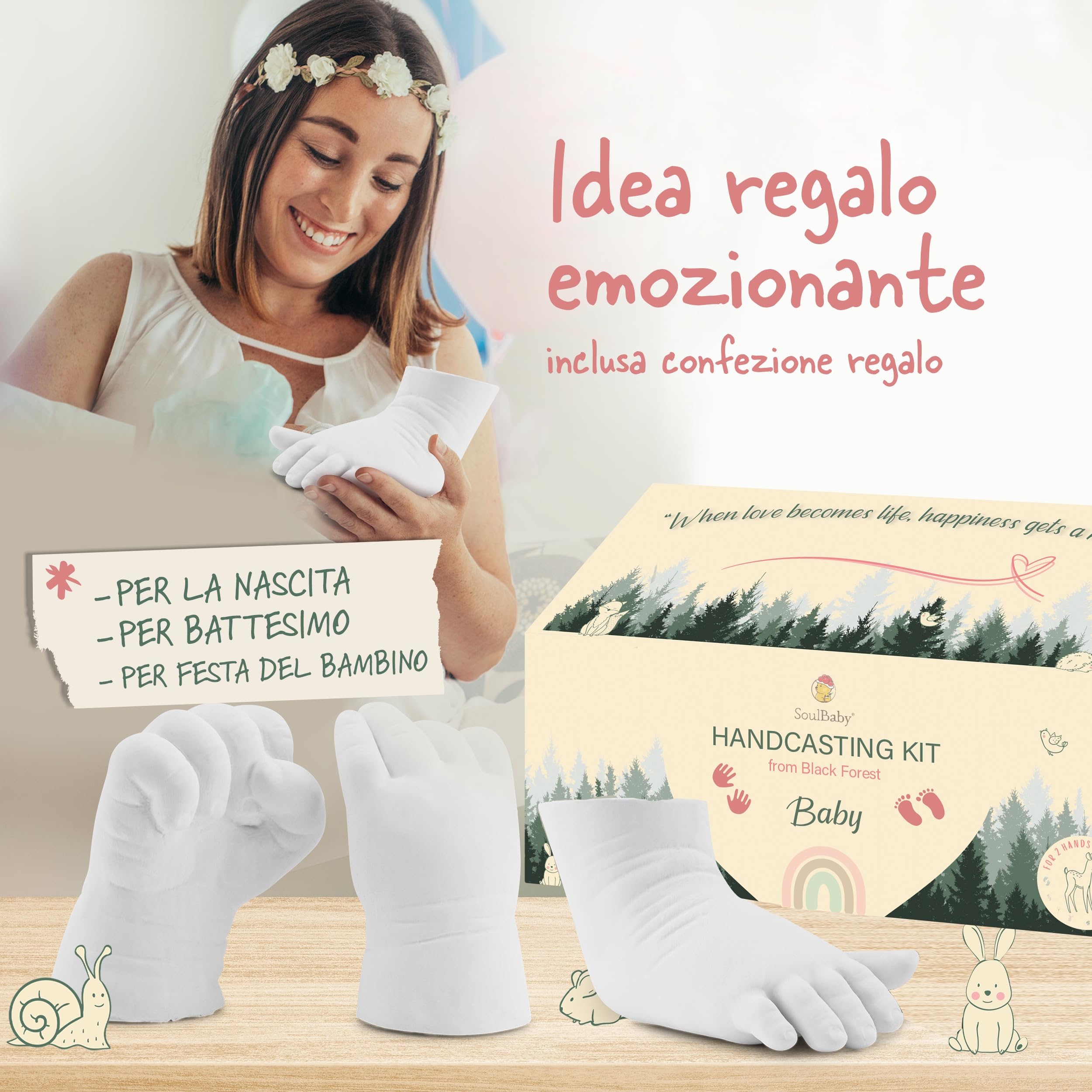 Kit Impronte Mani E Piedi Neonato SOULBABY - 4 Calchi, Made In Germany, Con Confezione Regalo - Foto 4