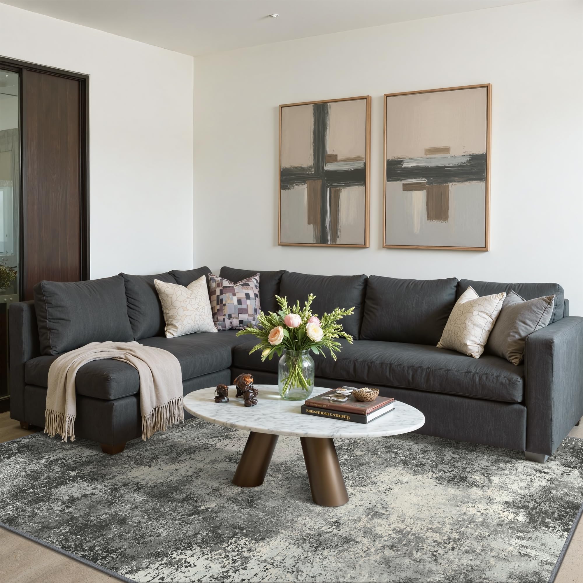 BEIMO Tappeto Salotto Pelo Corto, Moderno Tappeto Camera Da Letto, Tappeti Antiscivolo Lavabile, Grande Tappeti Astratto per Cameretta, Soggiorno, Sala, Scendiletto, Nero, 200x290cm