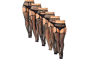 SEXYCURVES Women Plus Size Fishnet Thigh High Stockings Suspender Garter Belt Lingerie Pantyhose Tights