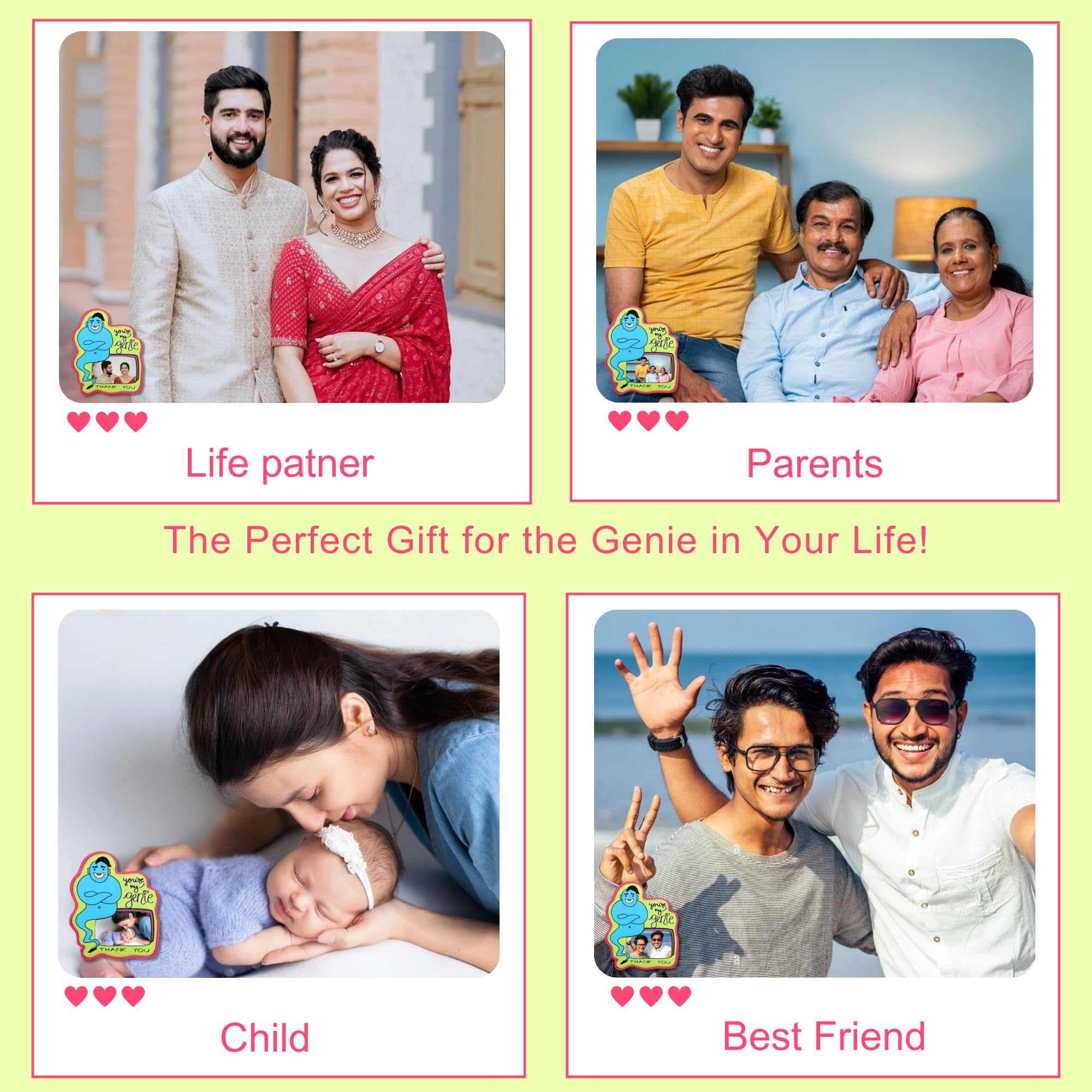 Baar Baar Dekho Photo Frame Fridge Magnets - Pack of 1 | Unique Wooden Travel Frames | Home Decor | Perfect House-Warming Gifts | Gifts for Brother, Sister, Friends | You're My Genie! | 9 X 10 Cm 4